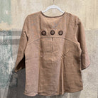Buttoned Collar Flax Linen Tunic with Vintage Hmong Batik and Embroidery Tunic Coffee 