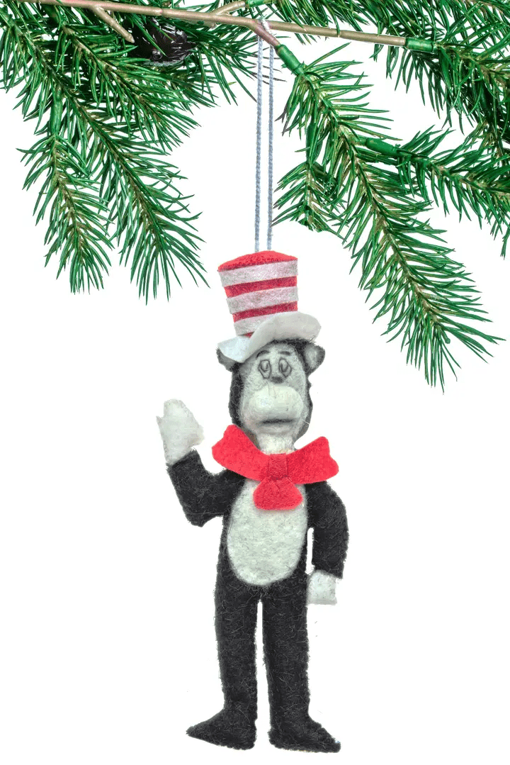 "Cat in the Hat" Felt Ornament Holiday Ornaments Silk Road Bazaar 