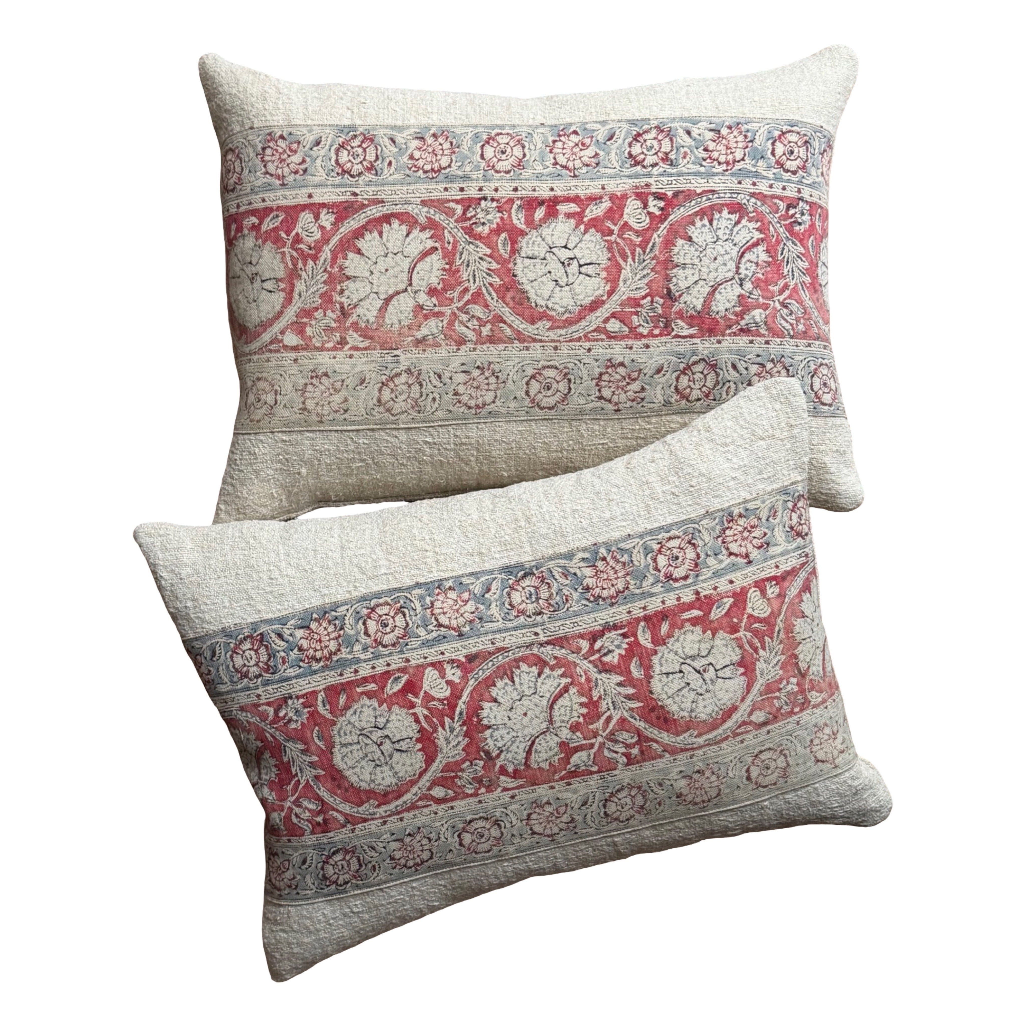 Circa 1780-1820 French Block Print Cotton (#M030226A&B | 14x19.5") New Pillows B. Viz Design 