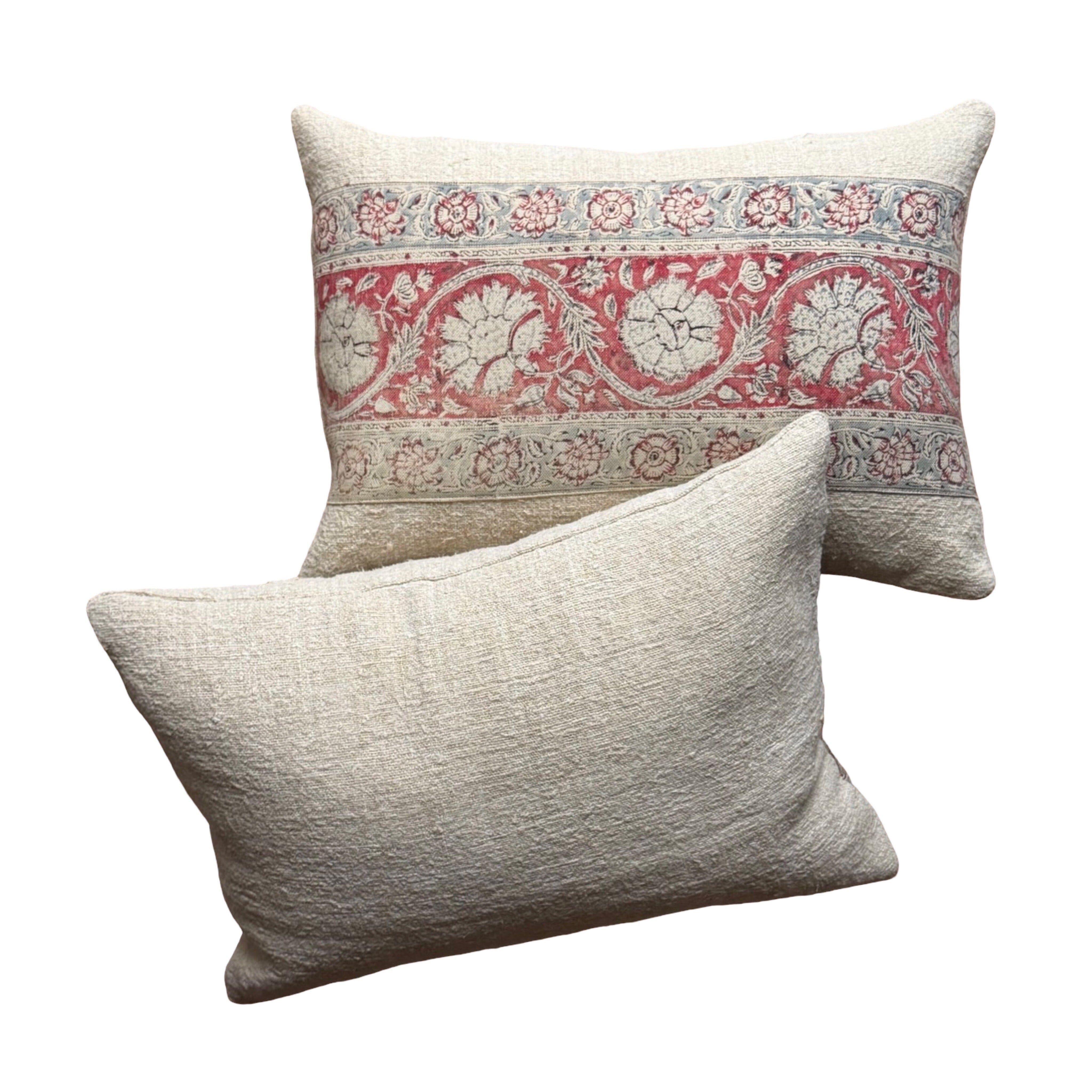 Circa 1780-1820 French Block Print Cotton (#M030226A&B | 14x19.5") New Pillows B. Viz Design 