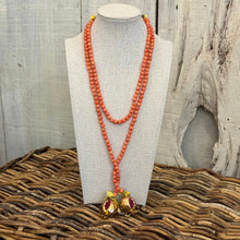 Coral Beaded Lariat Necklace with Pomegranate Pendants