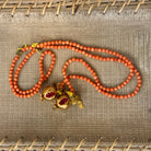 Coral Beaded Lariat Necklace with Pomegranate Pendants Necklace Tribal Tent 
