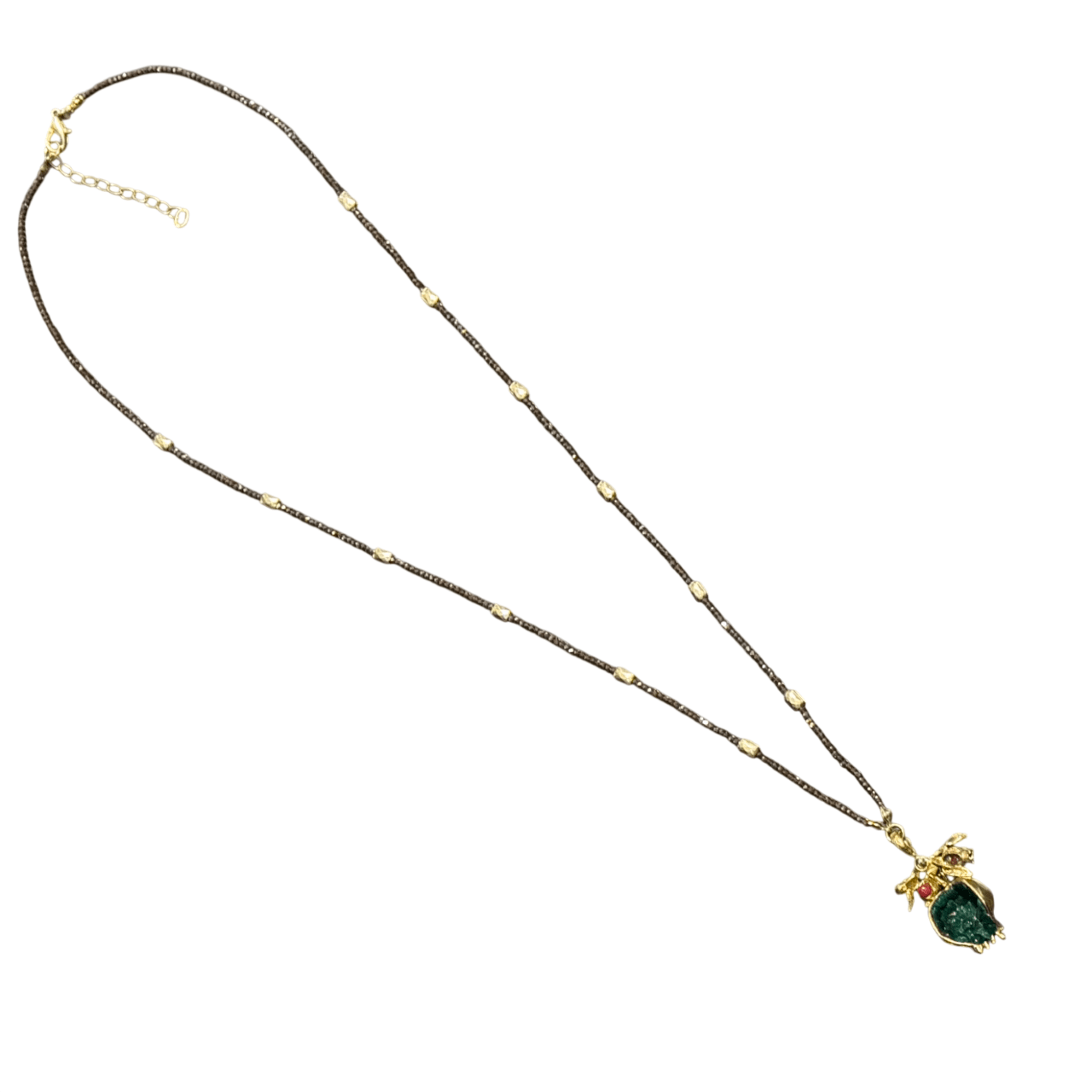 Delicate Beaded Necklace with Green Seed Pomegranate Pendant Necklace Eyup Gunduz 