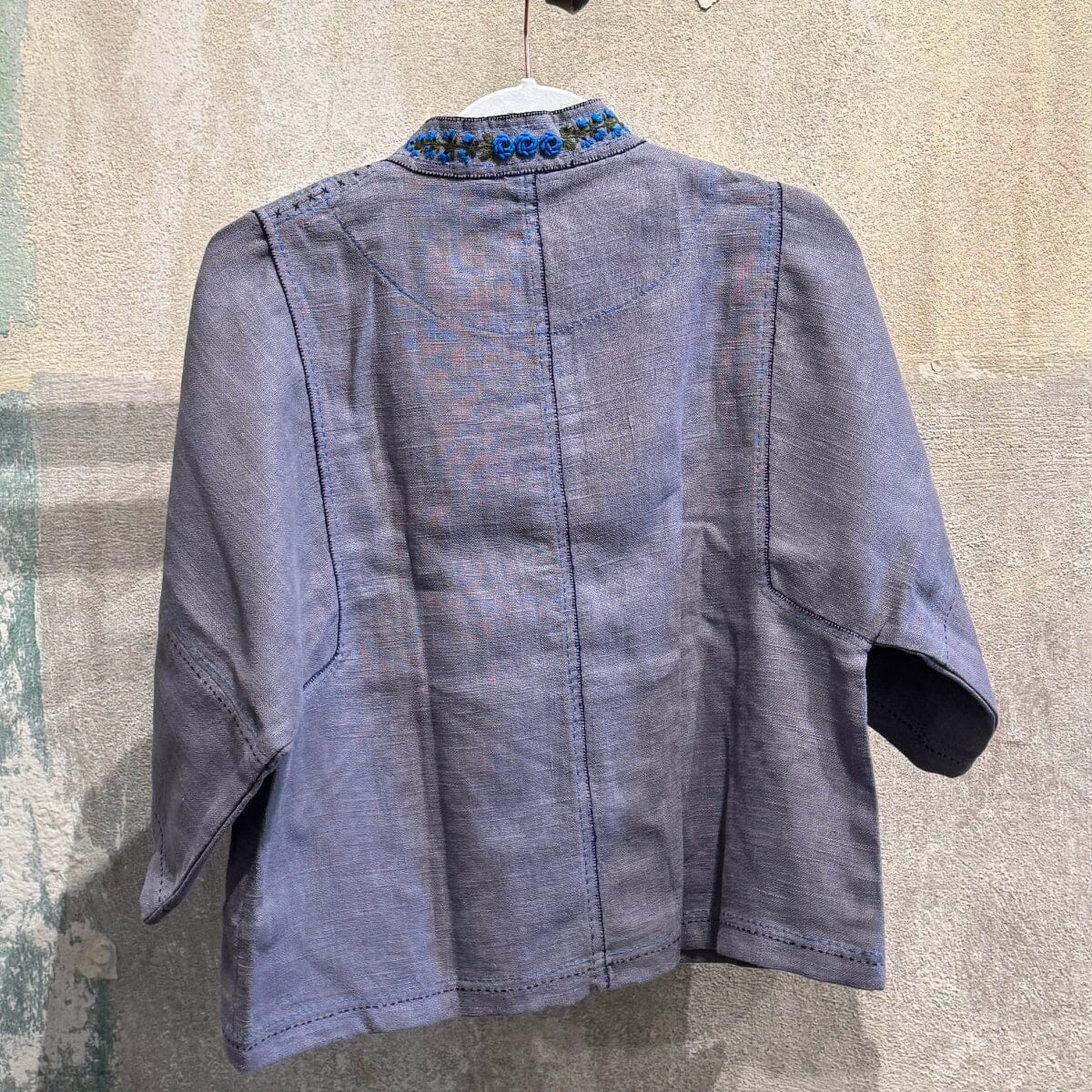 Flax Linen Short Jacket with Vintage Hmong Batik and Embroidery Jacket Bangkok 