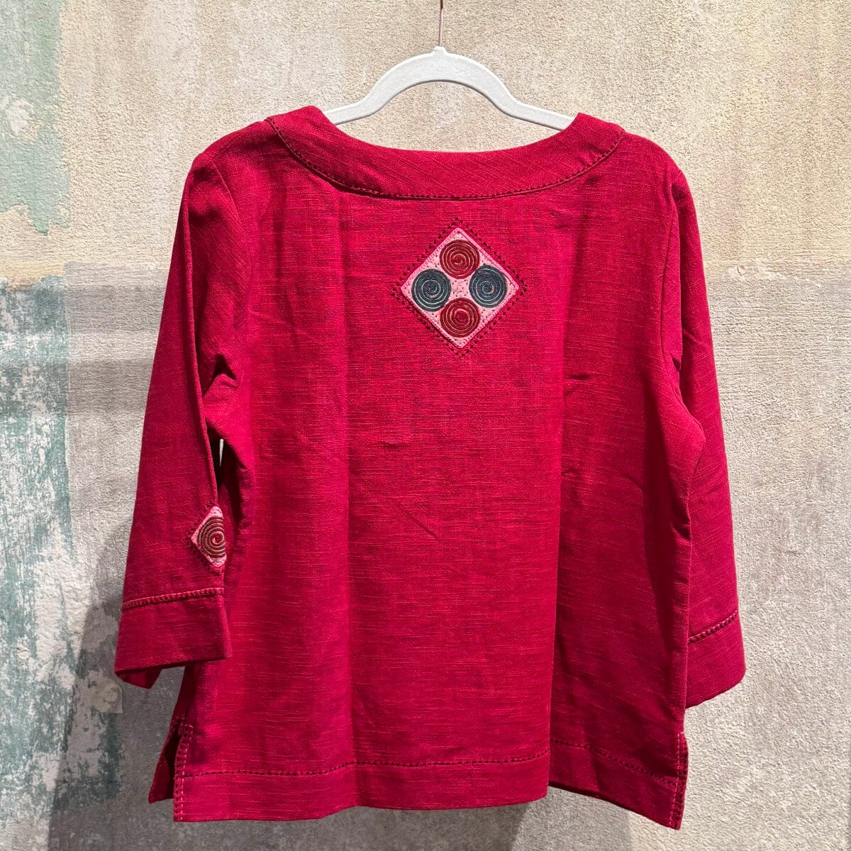 Flax Linen Tunic with Vintage Hmong Batik and Embroidery Tunic Bangkok 