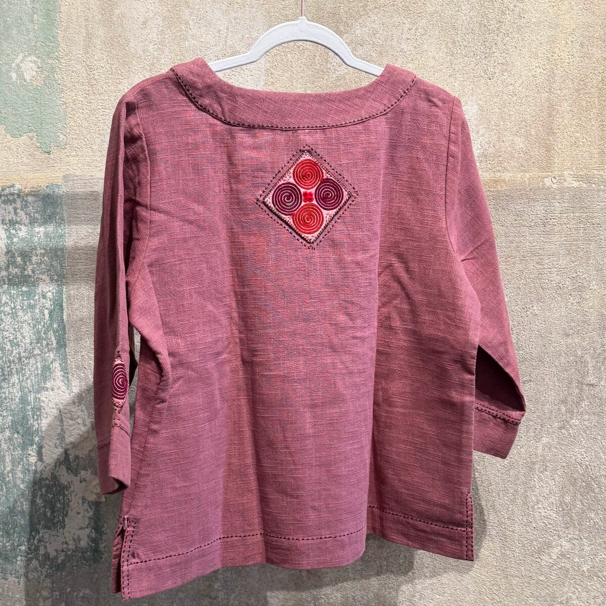 Flax Linen Tunic with Vintage Hmong Batik and Embroidery Tunic Bangkok 