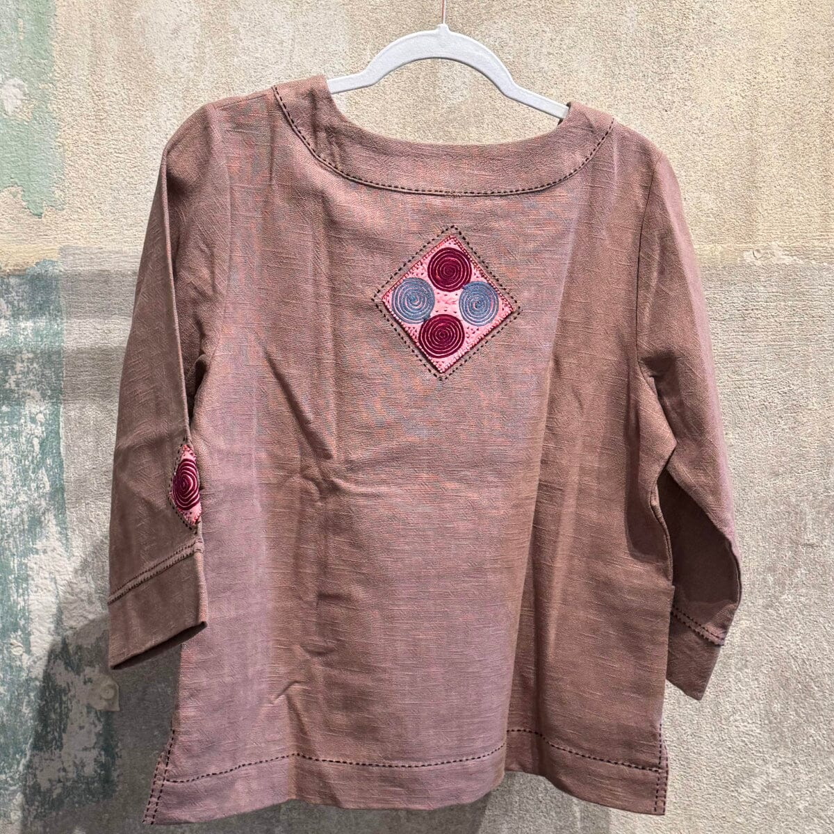 Flax Linen Tunic with Vintage Hmong Batik and Embroidery Tunic Bangkok 