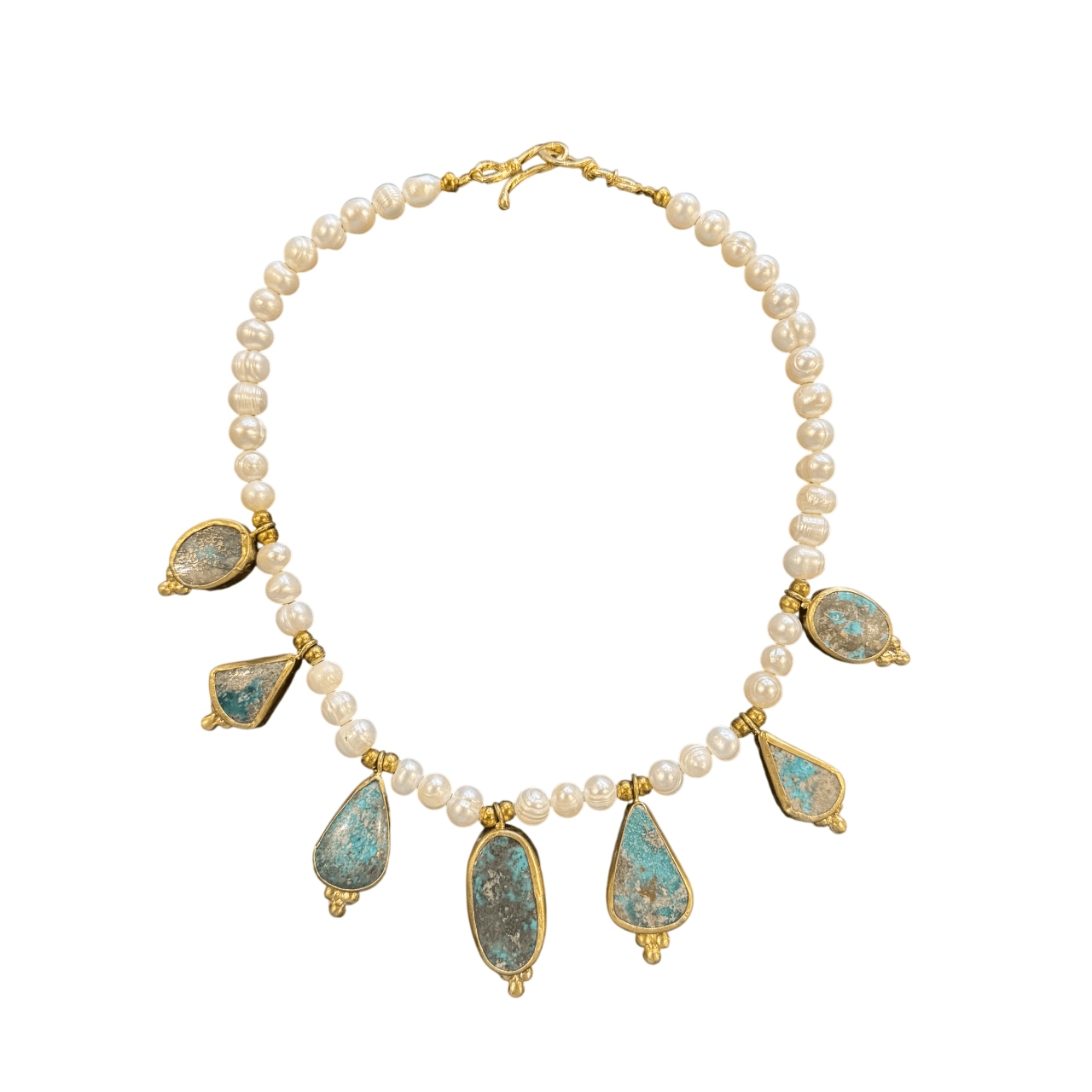 Freshwater Pearl Necklace with Turquoise Pendants Necklace Eyup Gunduz A 