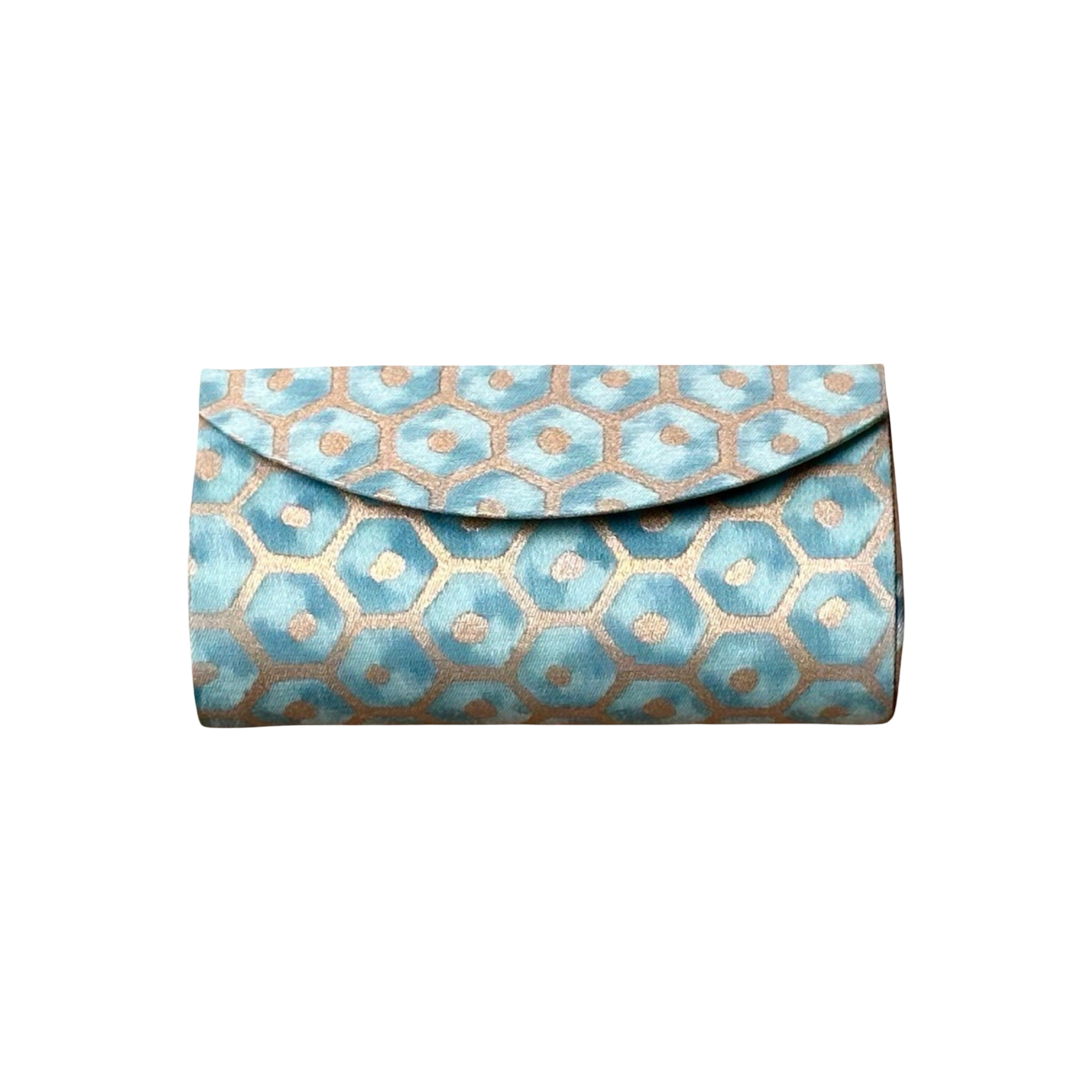 Glasses Case made of Fortuny Fabric Glasses Case Jan Whitlock Aqua and Gold 
