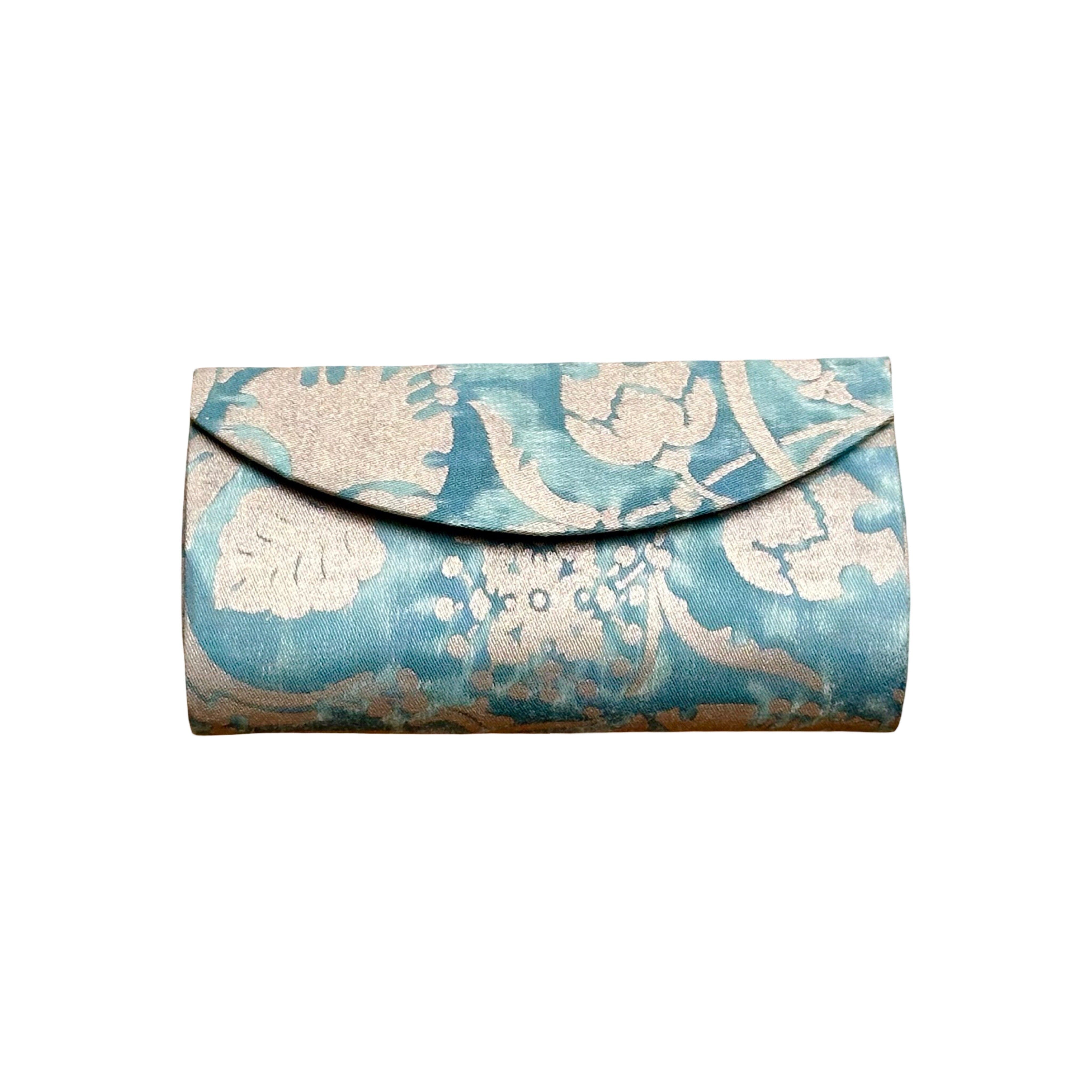 Glasses Case made of Fortuny Fabric Glasses Case Jan Whitlock Aqua and Light Gold 