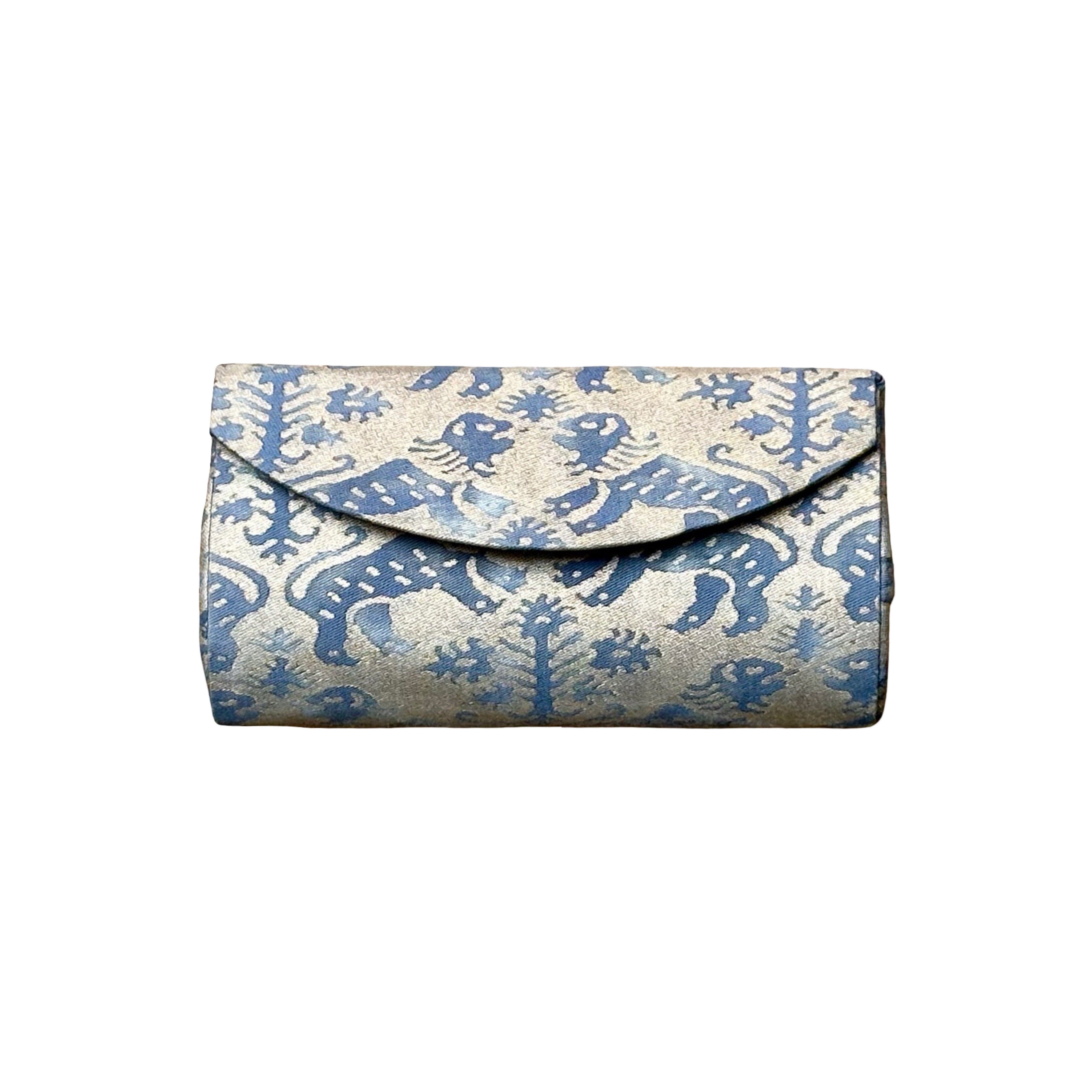 Glasses Case made of Fortuny Fabric Glasses Case Jan Whitlock Blue and Antique Gold 