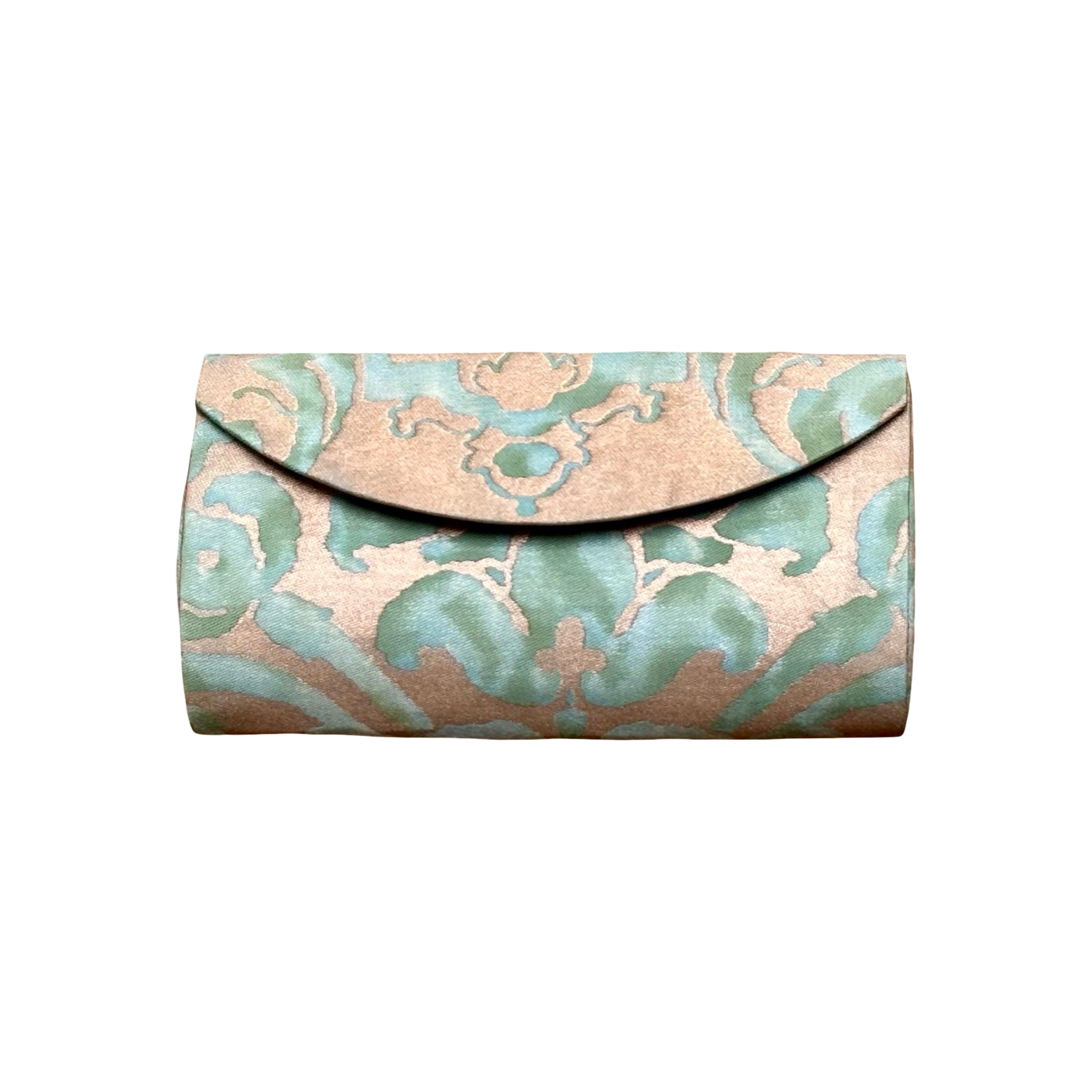 Glasses Case made of Fortuny Fabric Glasses Case Jan Whitlock Light Green and Antique Gold 