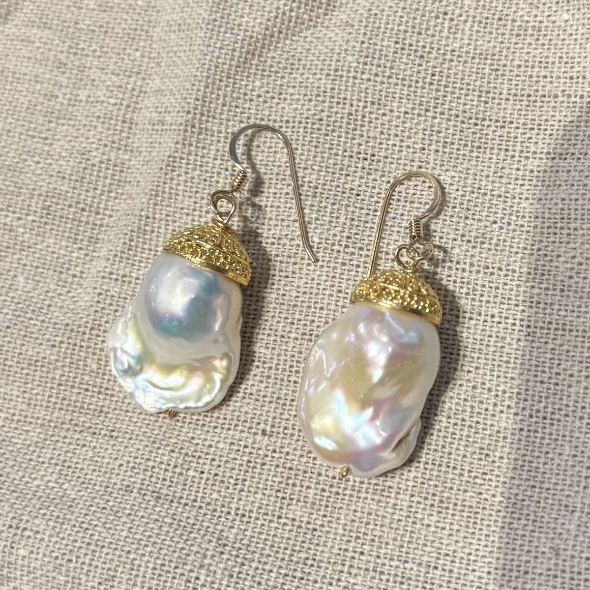 Gold Capped Baroque Pearl Earrings Earrings Bittersweet designs White Pearl 