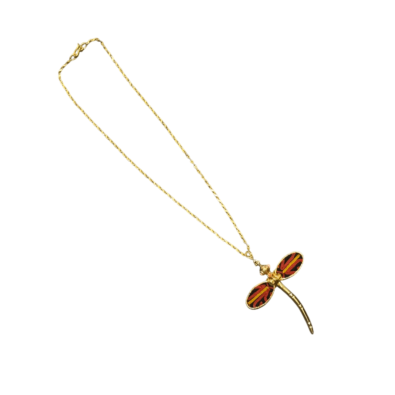 Gold Chain Necklace with Dragonfly Pendant with Textile Wings Necklace Eyup Gunduz 
