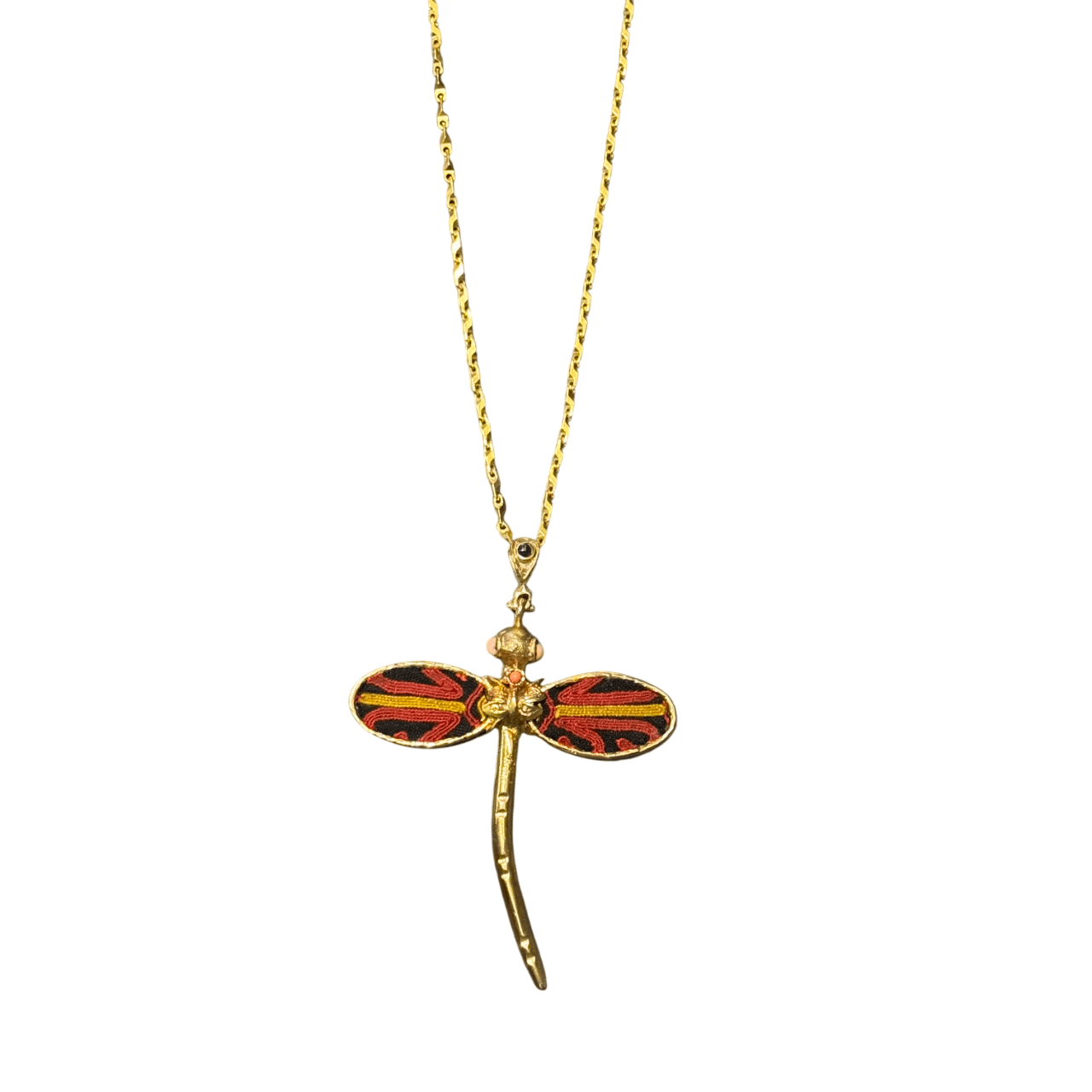 Gold Chain Necklace with Dragonfly Pendant with Textile Wings Necklace Eyup Gunduz 