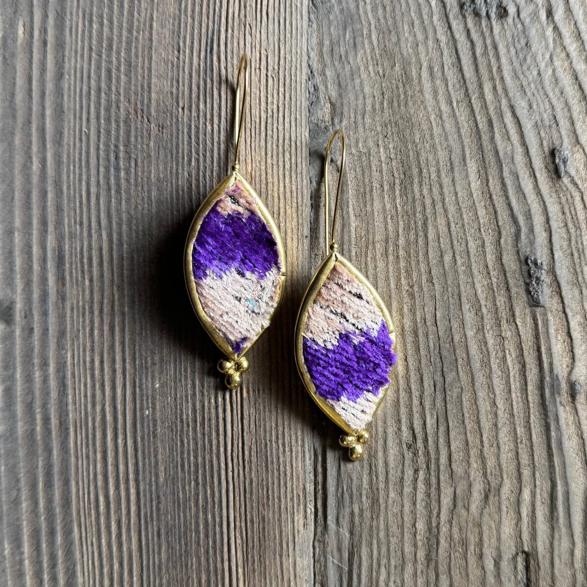 Hand Crafted Ottoman Vintage Textile Earrings - Pointed Oval New Jewelry Eyup Gunduz E 