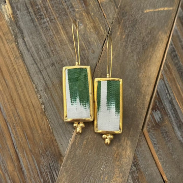 Hand Crafted Ottoman Vintage Textile Earrings - Rectangle