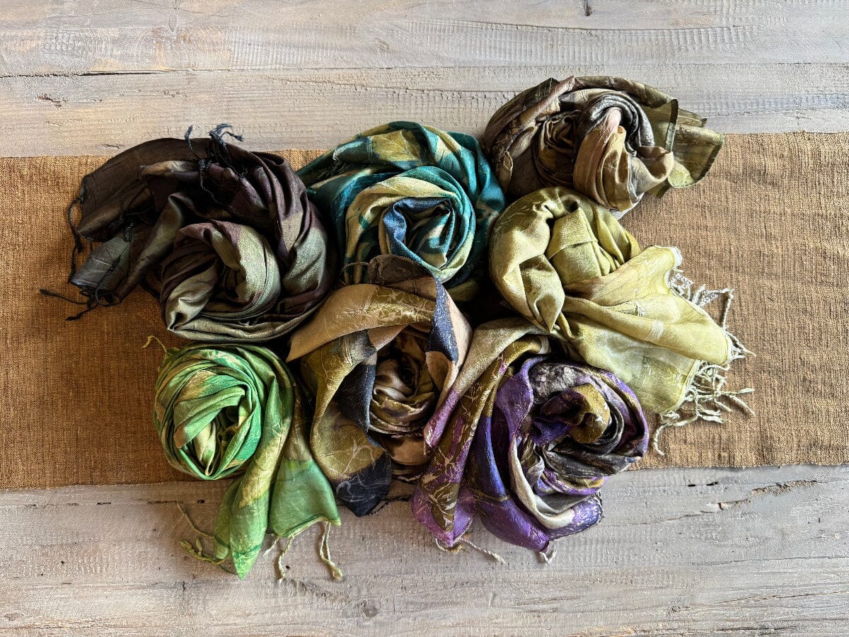 Hand Dyed Leaf Print Silk Scarf Scarf ClayCut Laos 