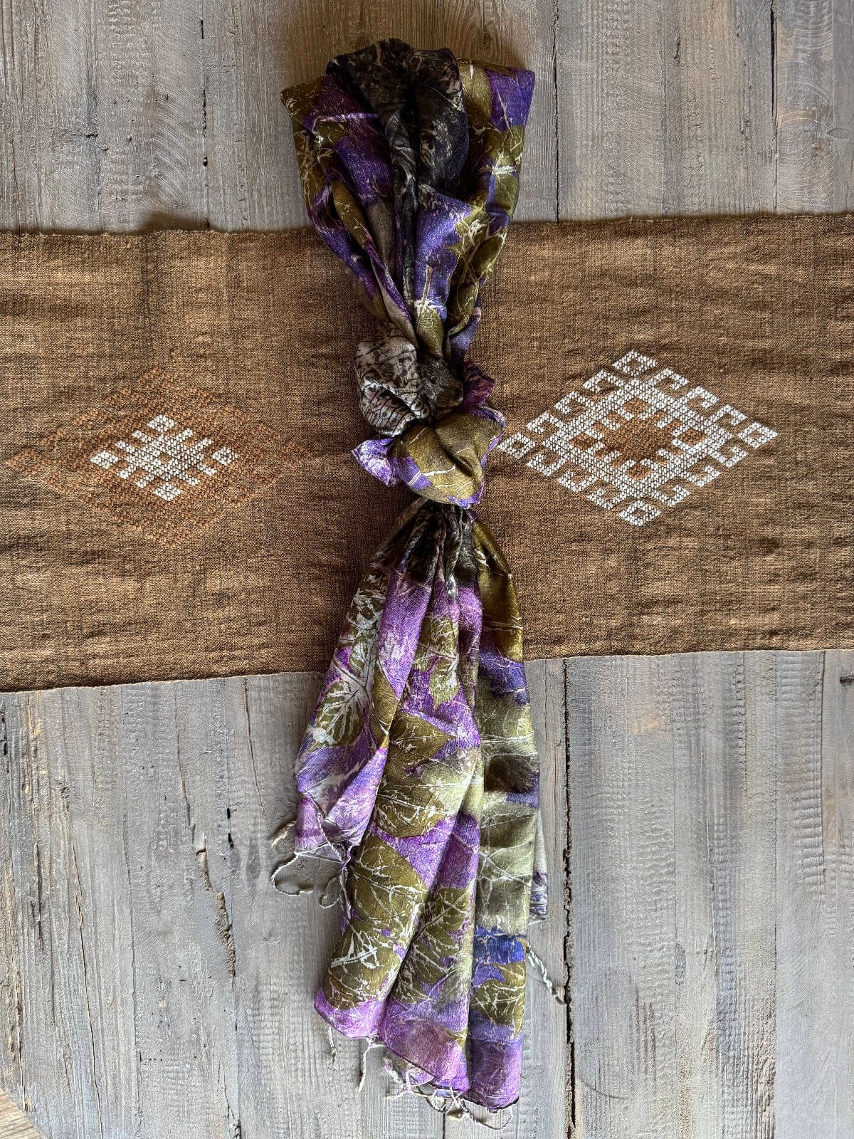 Hand Dyed Leaf Print Silk Scarf Scarf ClayCut Laos C 