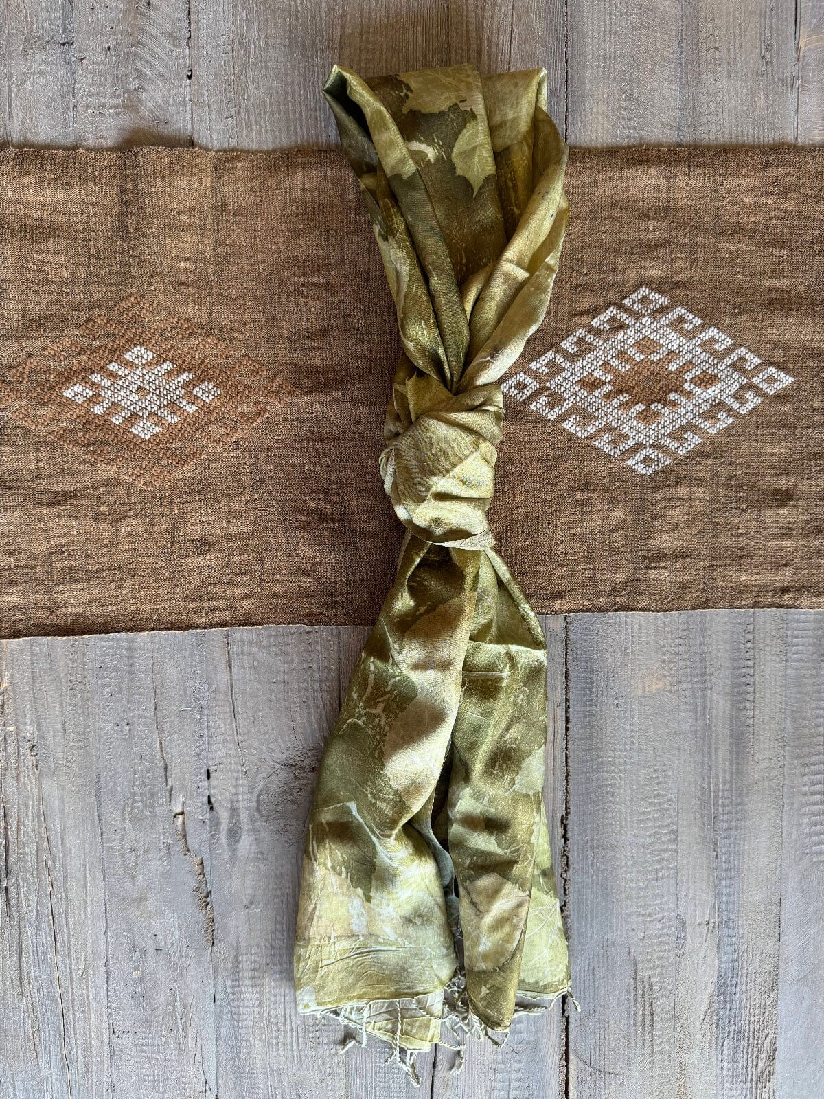 Hand Dyed Leaf Print Silk Scarf Scarf ClayCut Laos D 