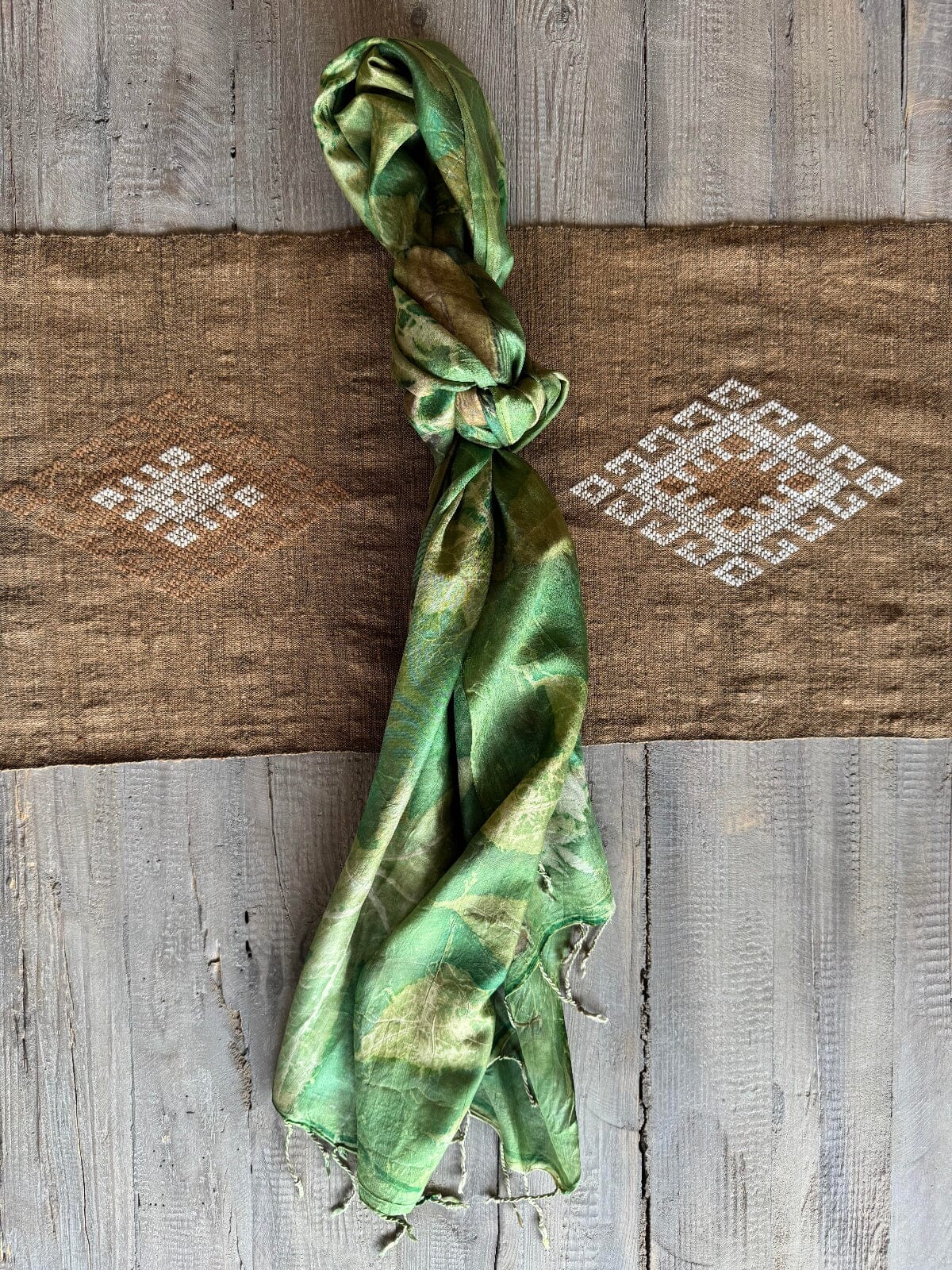 Hand Dyed Leaf Print Silk Scarf Scarf ClayCut Laos G 