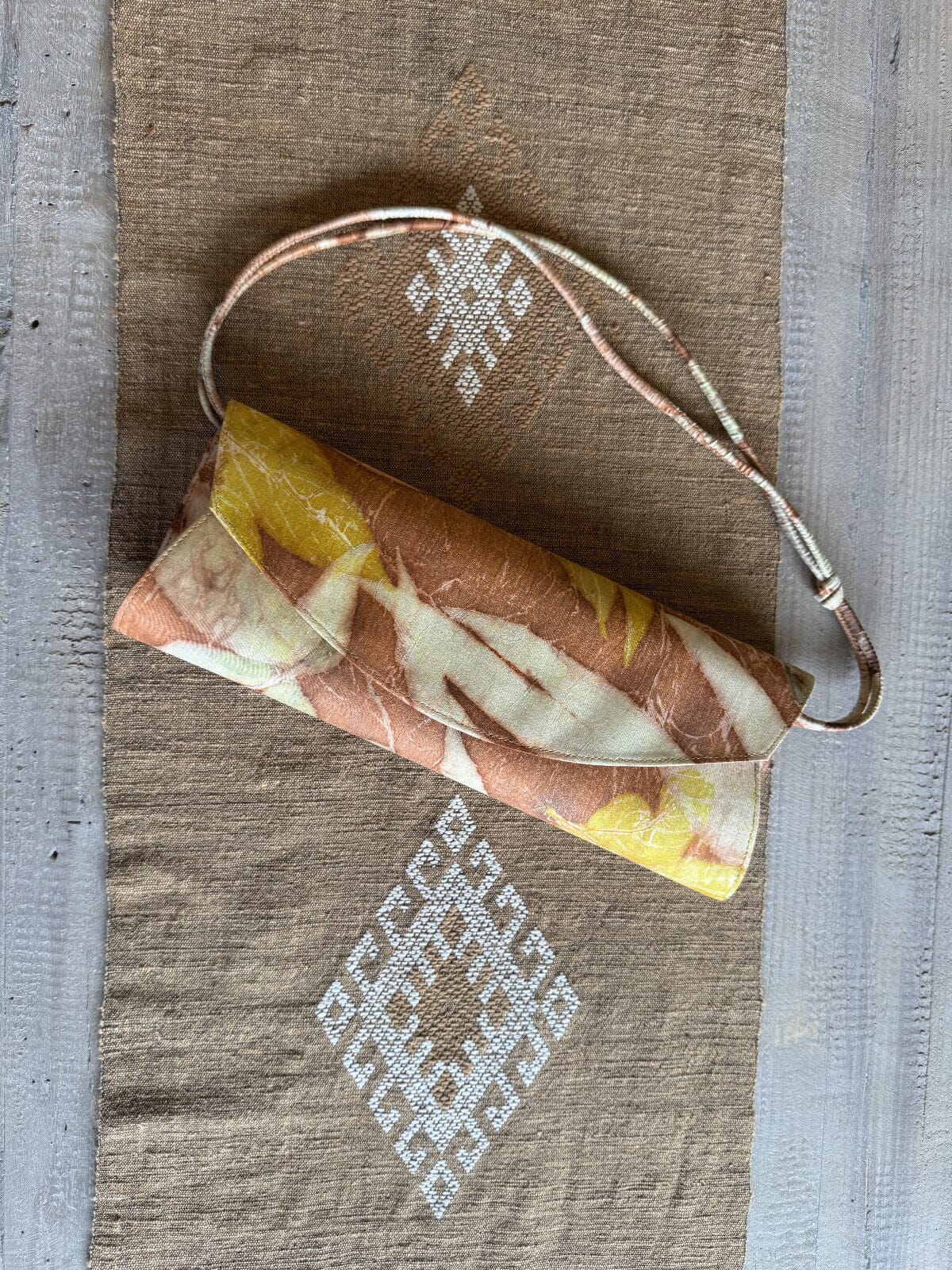 Hand Dyes Silk Leaf Print Clutch Purse Cambodia D 