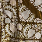 Hand Embroidered Olive Chartreuse Silk Satin Bohca (#TX080726 | 43 x 46 1/2") Antique Textile Leyla Textiles 