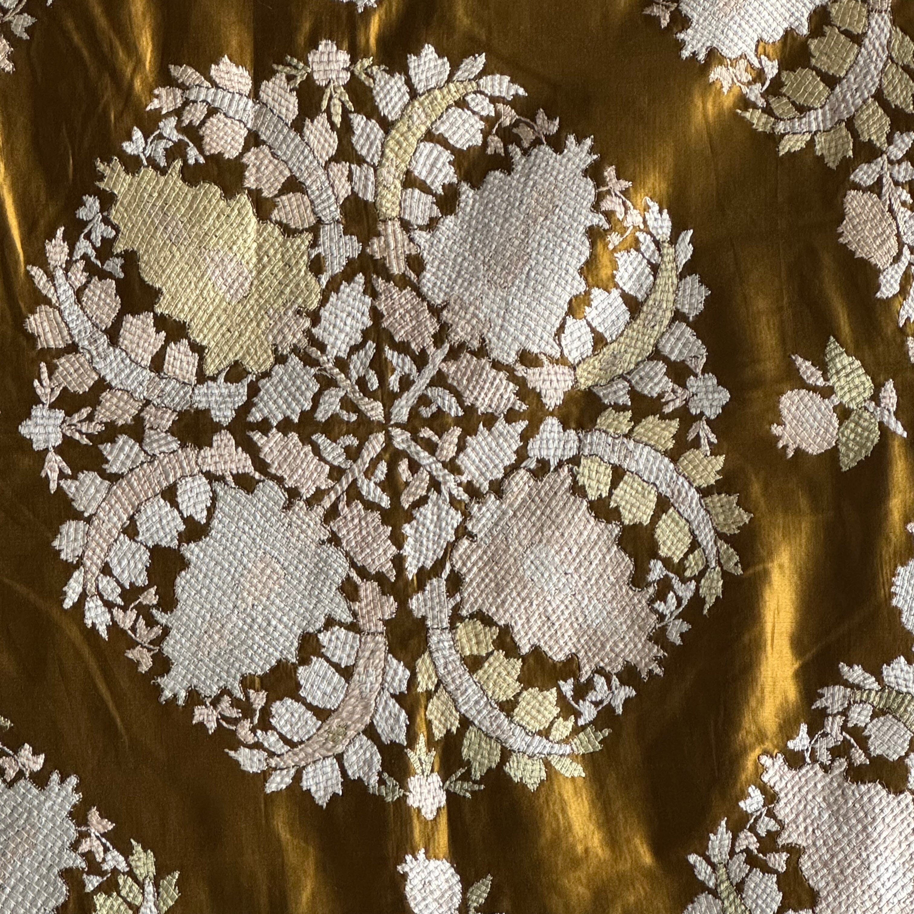 Hand Embroidered Olive Chartreuse Silk Satin Bohca (#TX080726 | 43 x 46 1/2") Antique Textile Leyla Textiles 