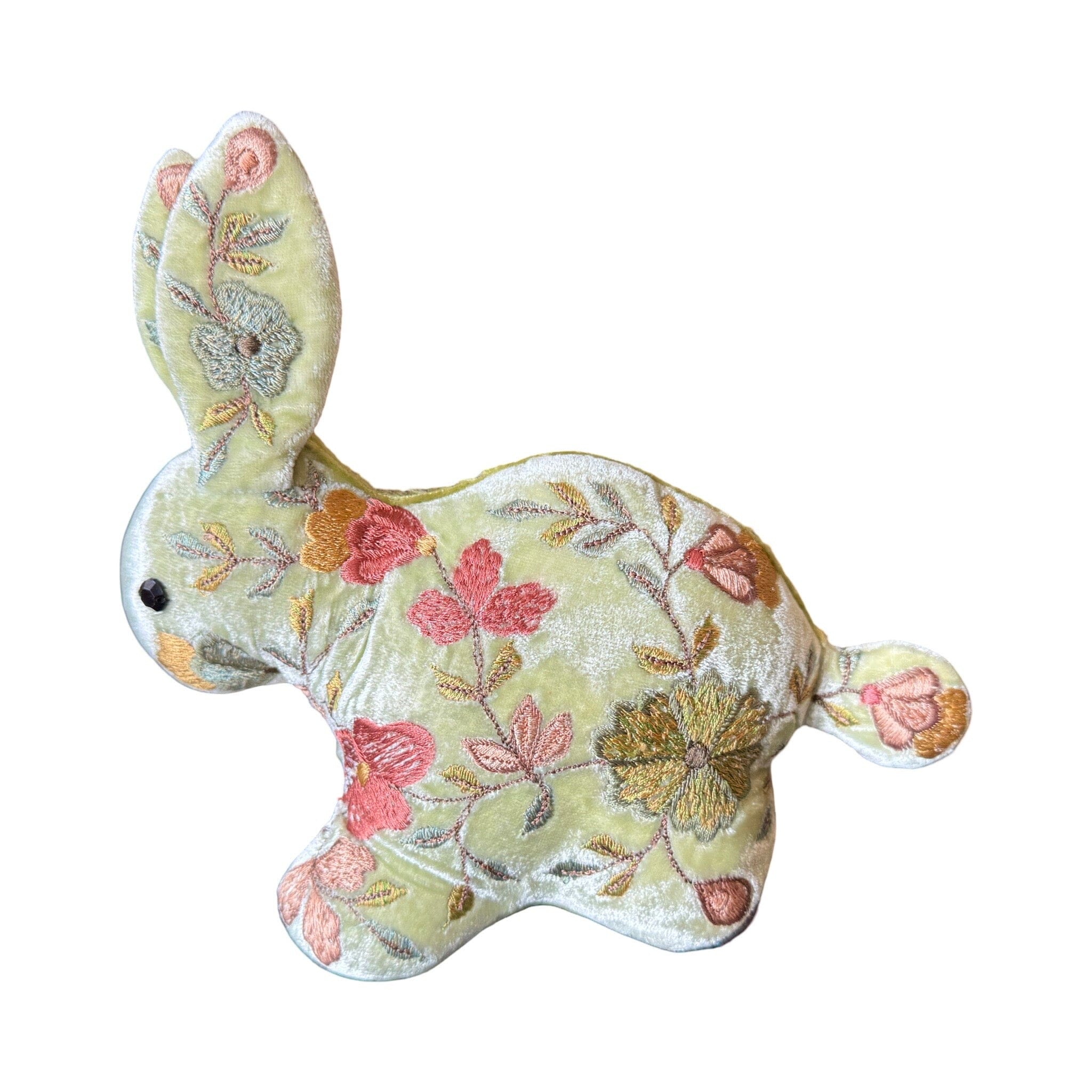 Hand Embroidered Silk Velvet Bunny Objet d'Art Anke Drechsel ABBY Apple Green 