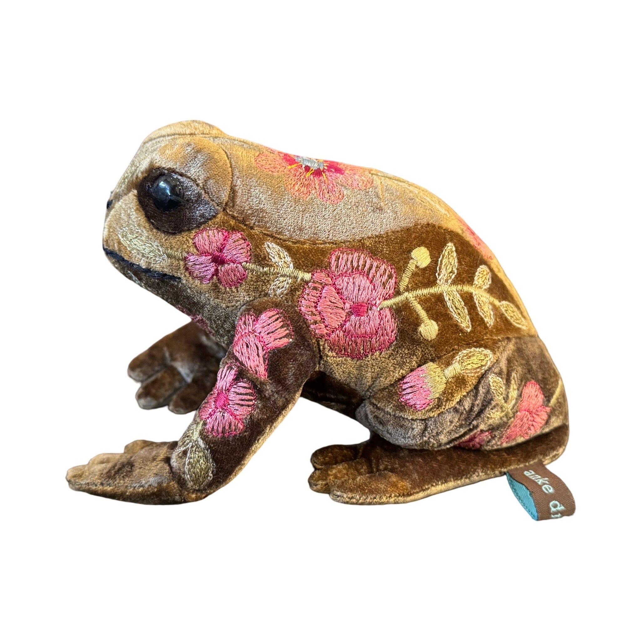 Hand Embroidered Silk Velvet Frog Objet d'Art Anke Drechsel MEGAN Shaded Brown 