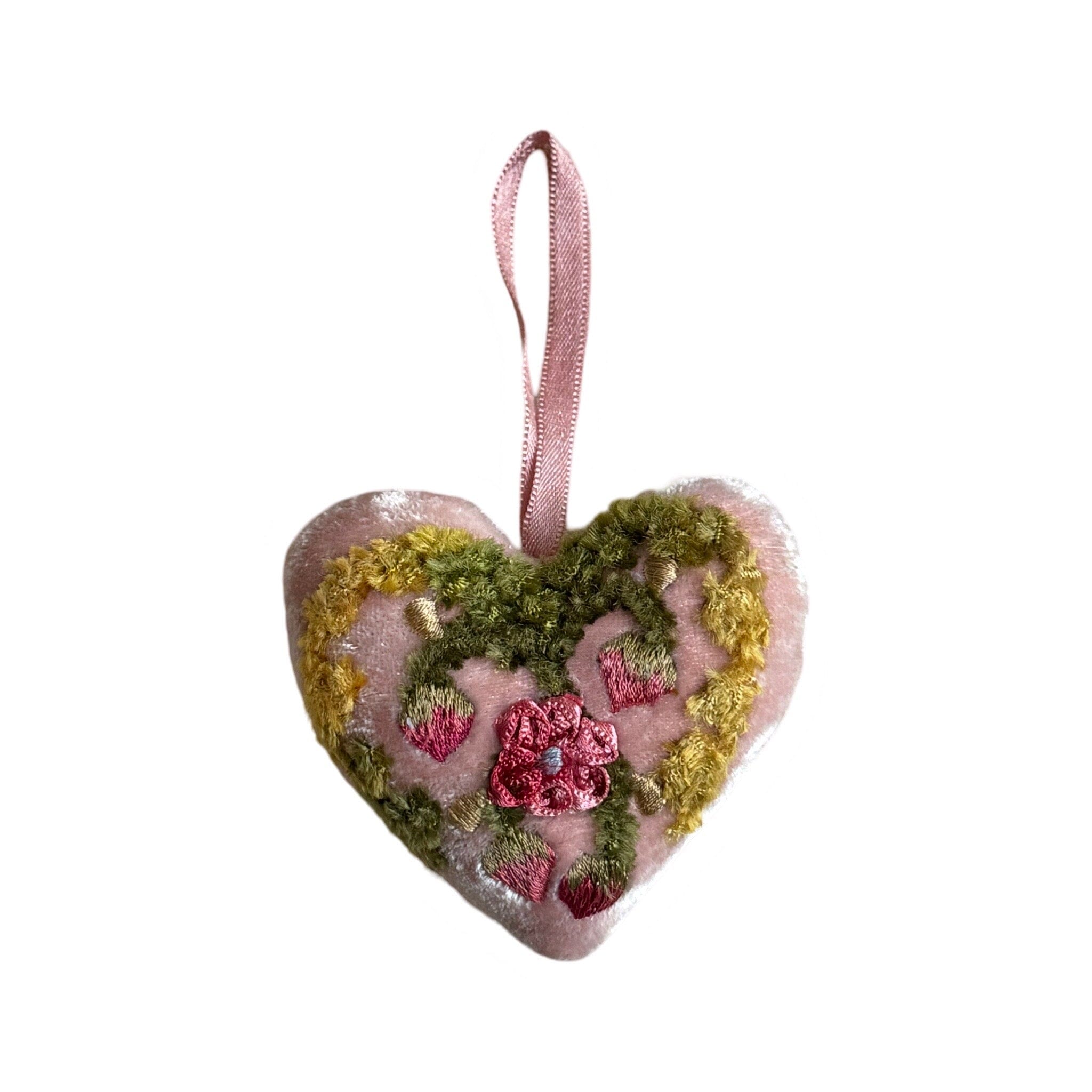 Hand Embroidered Silk Velvet Heart Ornaments Ornament Anke Drechsel EE 