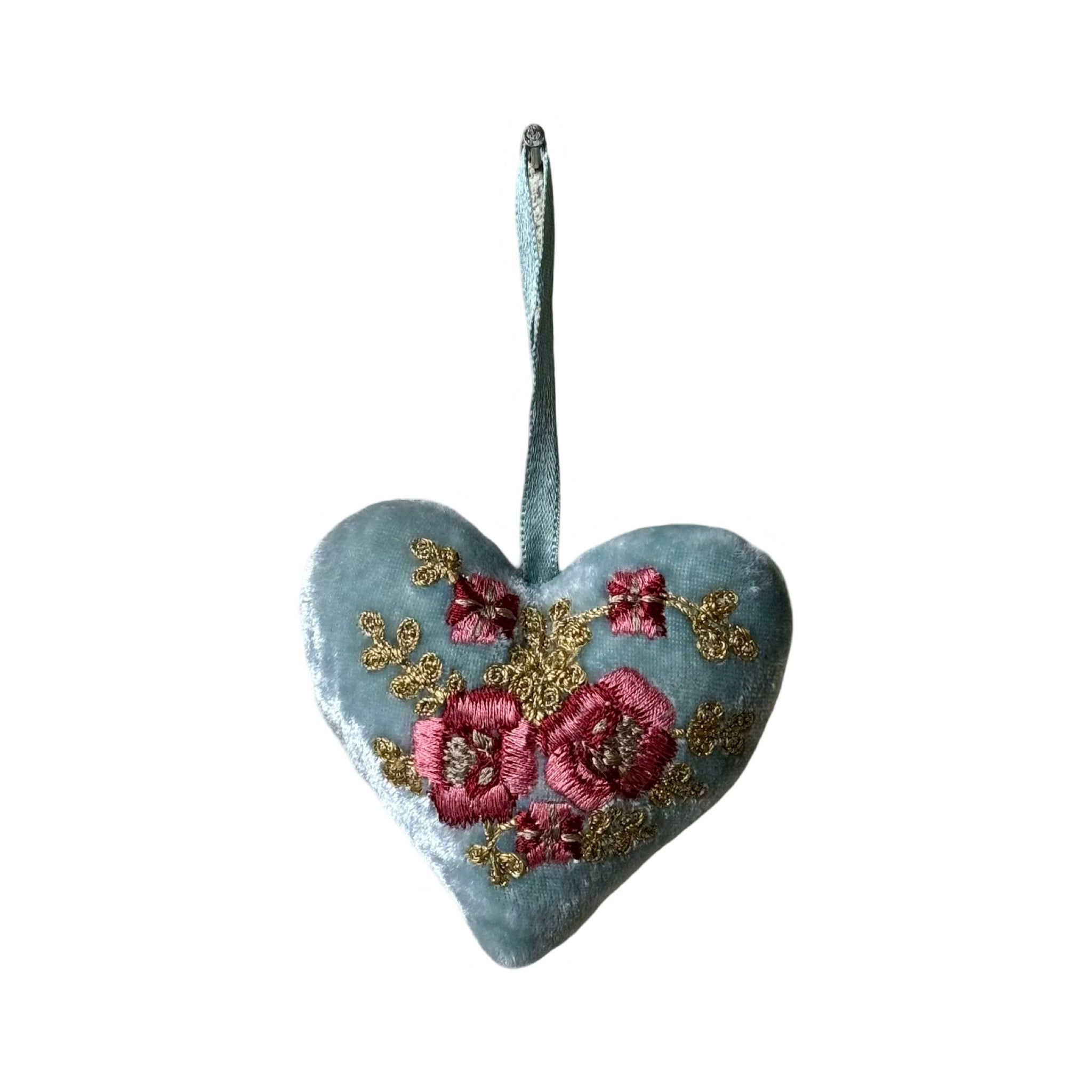 Hand Embroidered Silk Velvet Heart Ornaments Ornament Anke Drechsel J 