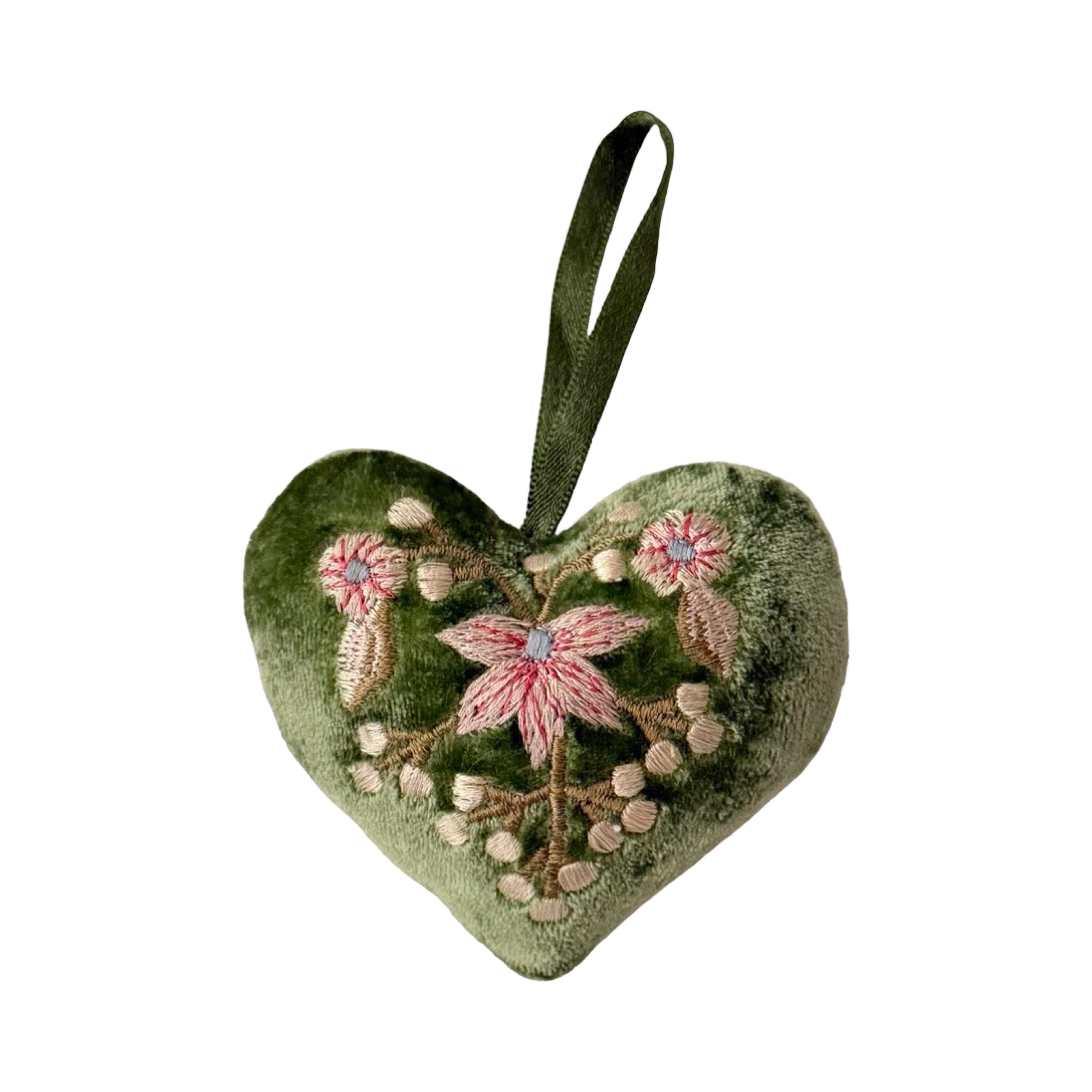 Hand Embroidered Silk Velvet Heart Ornaments Ornament Anke Drechsel JJ 
