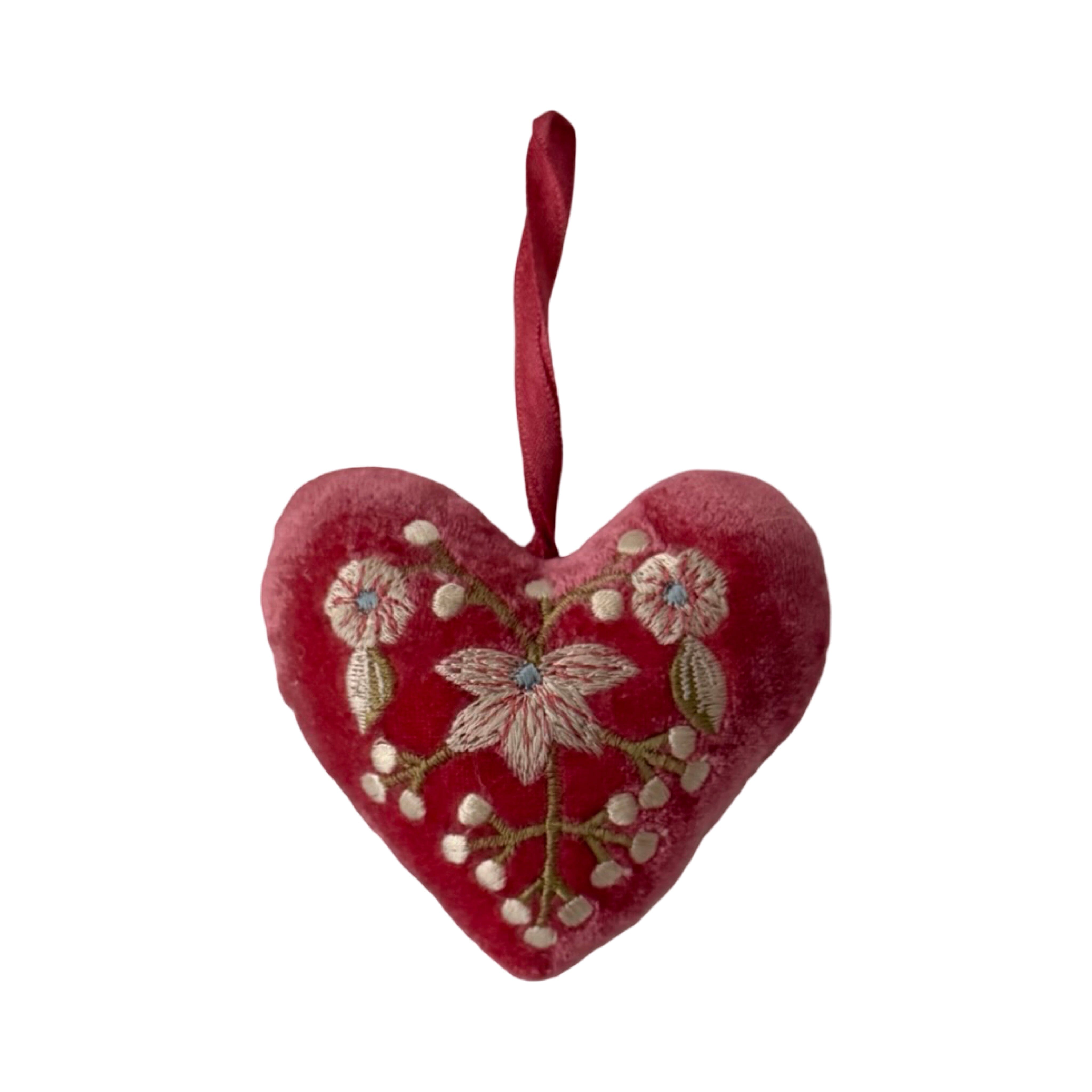Hand Embroidered Silk Velvet Heart Ornaments Ornament Anke Drechsel LL 