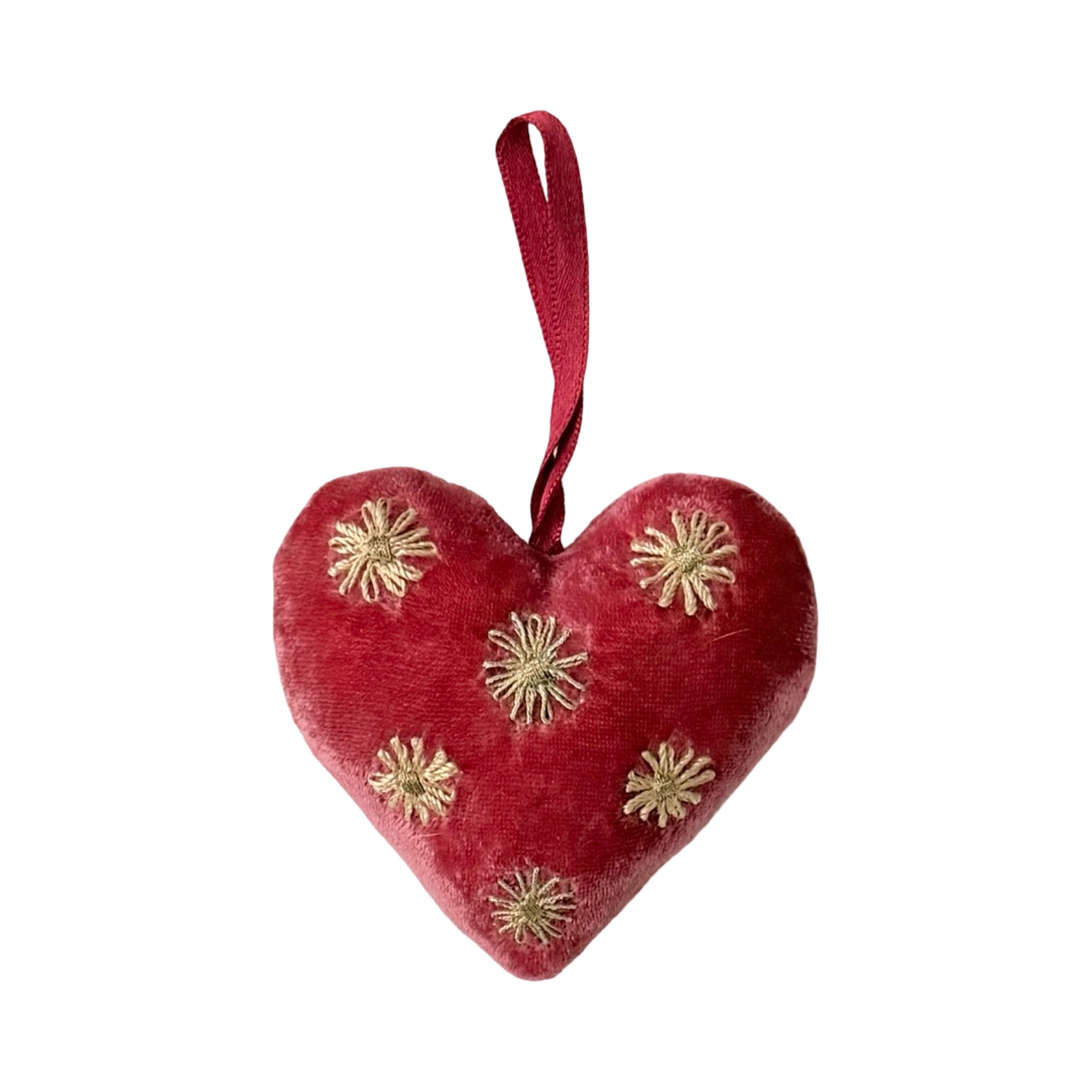 Hand Embroidered Silk Velvet Heart Ornaments Ornament Anke Drechsel OO 