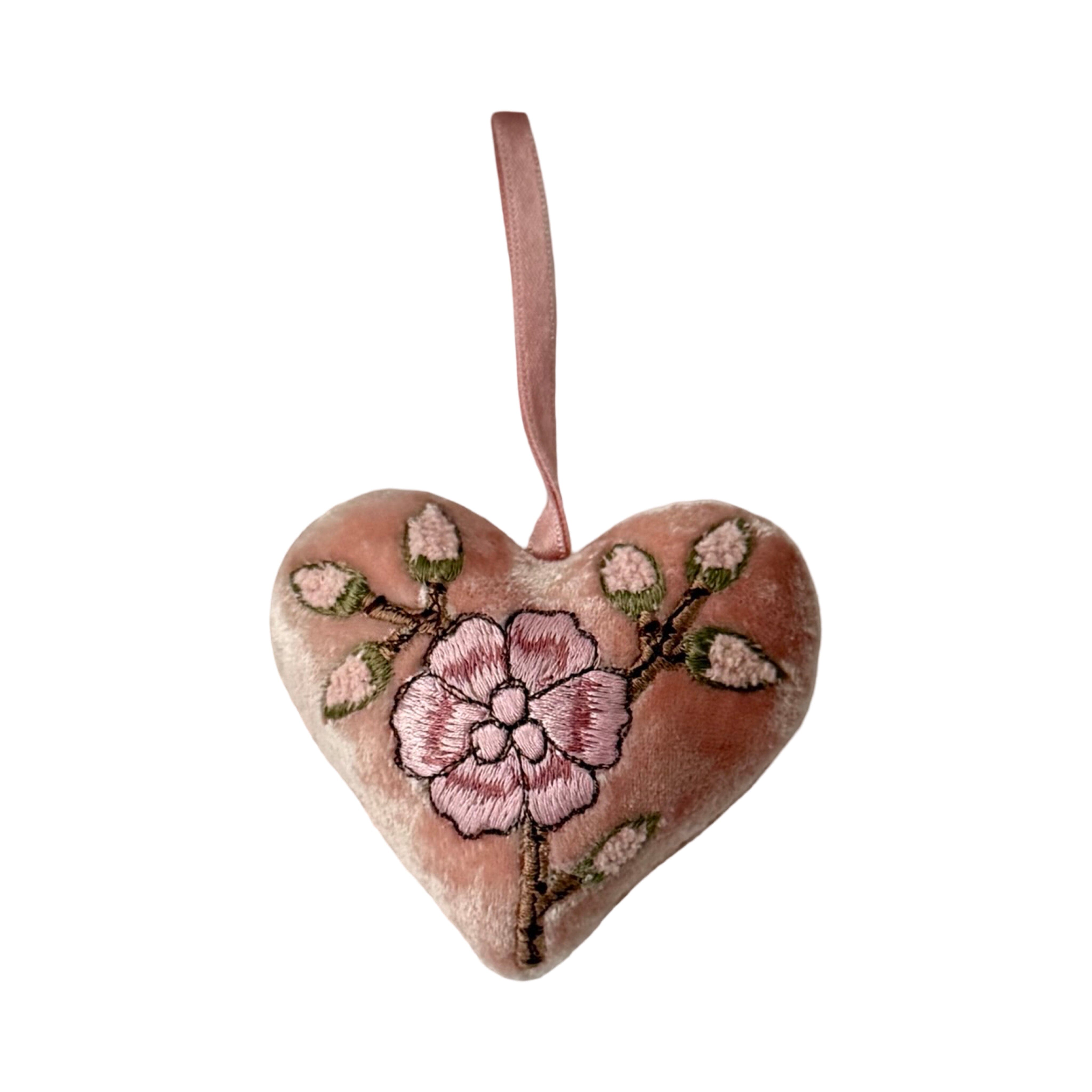 Hand Embroidered Silk Velvet Heart Ornaments Ornament Anke Drechsel RR 