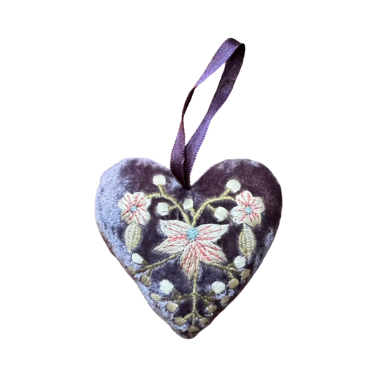 Hand Embroidered Silk Velvet Heart Ornaments Ornament Anke Drechsel RR 