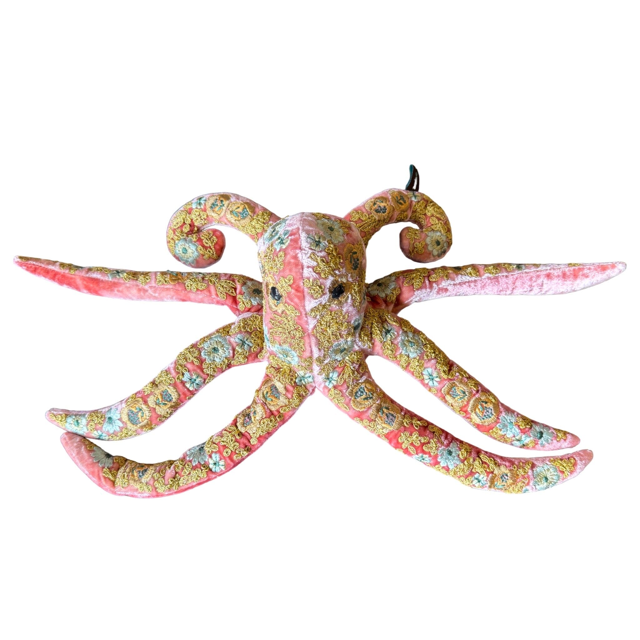 Hand Embroidered Silk Velvet Shaded Rose Octopus Objet d'Art Anke Drechsel 