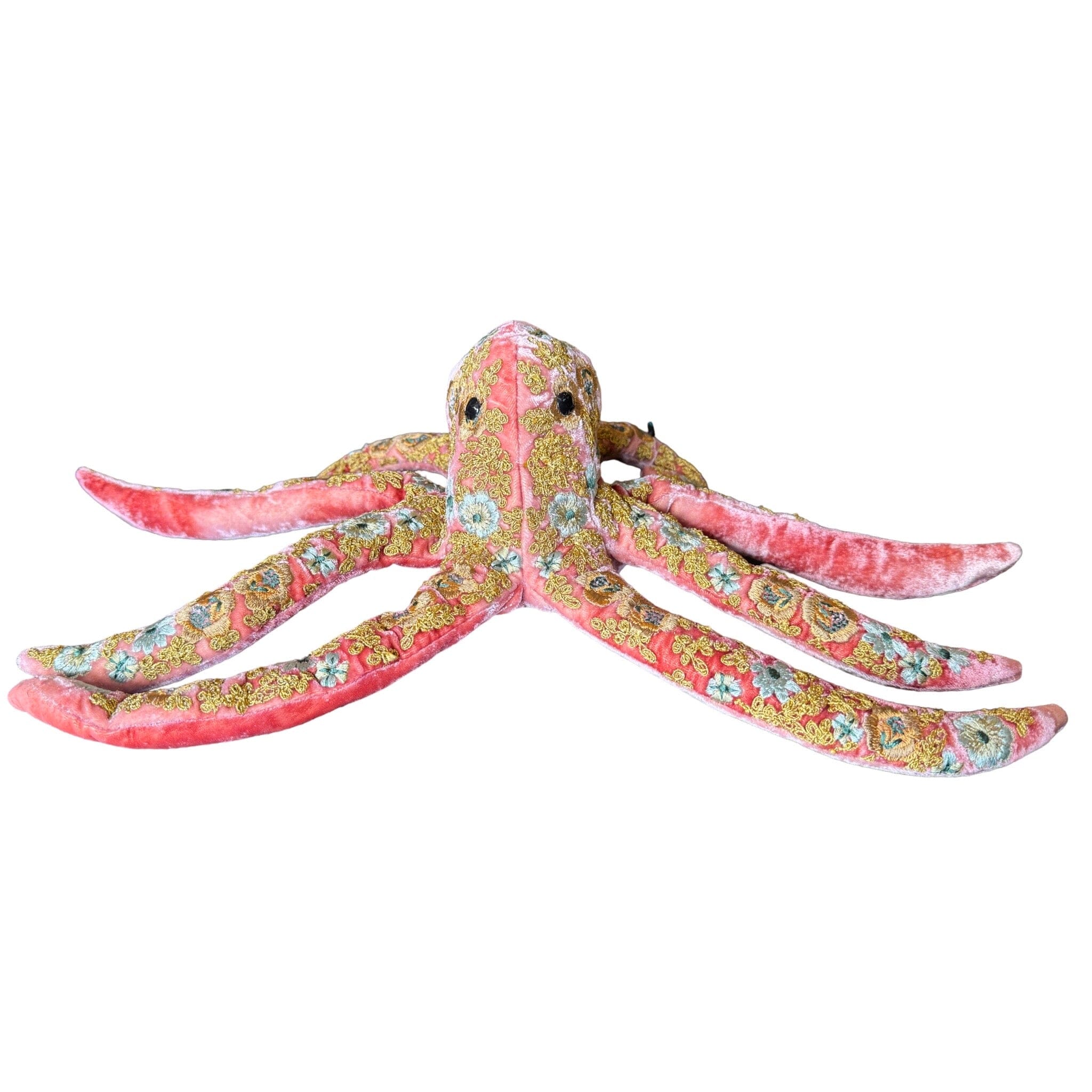 Hand Embroidered Silk Velvet Shaded Rose Octopus Objet d'Art Anke Drechsel 