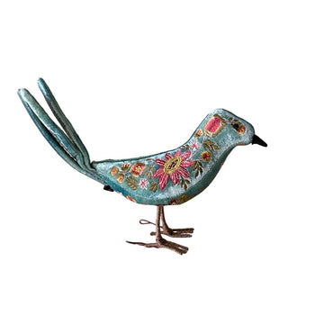 Hand Embroidered Silk Velvet Standing Bird
