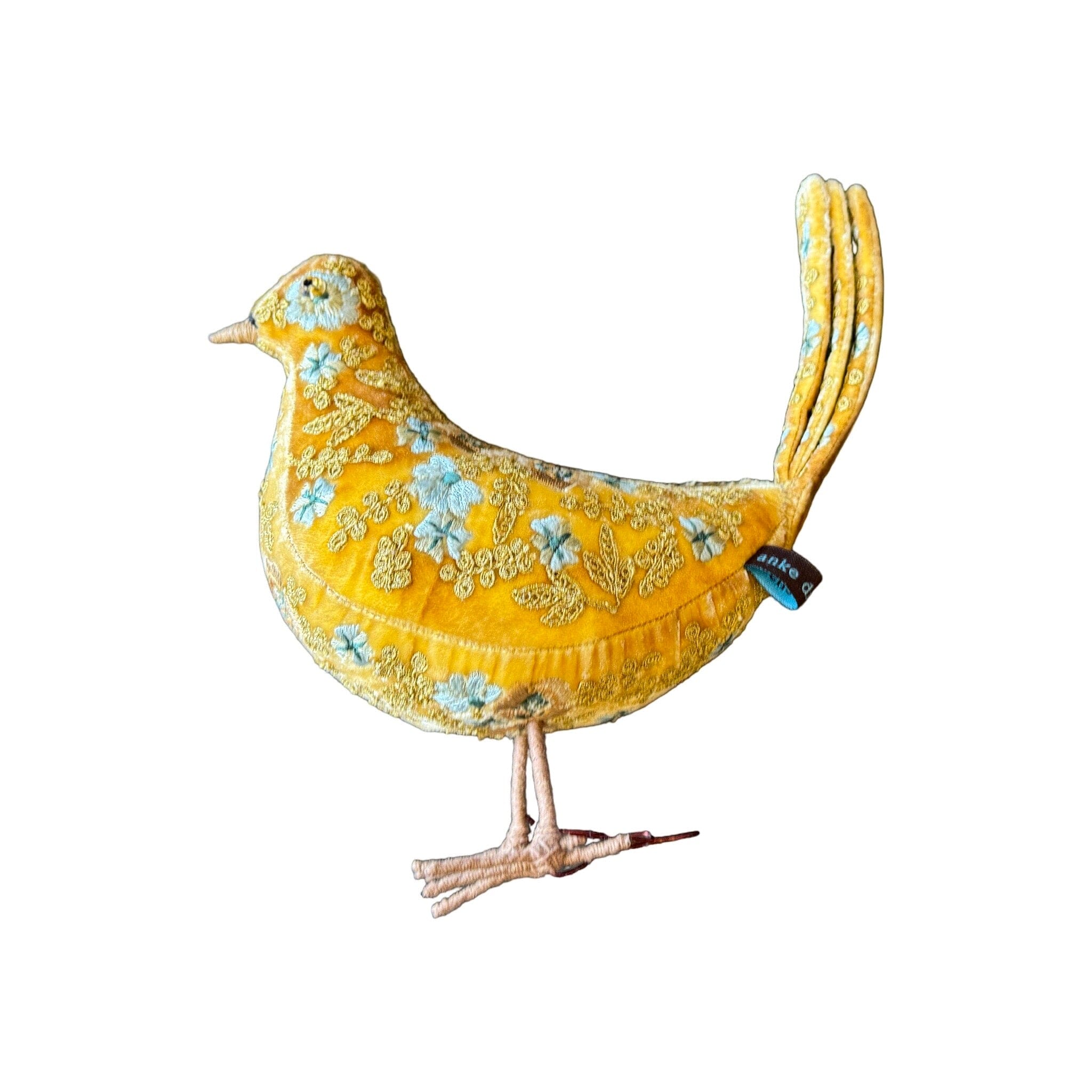 Hand Embroidered Silk Velvet Standing Dove Objet d'Art Anke Drechsel MIRANDA Shaded Oro 