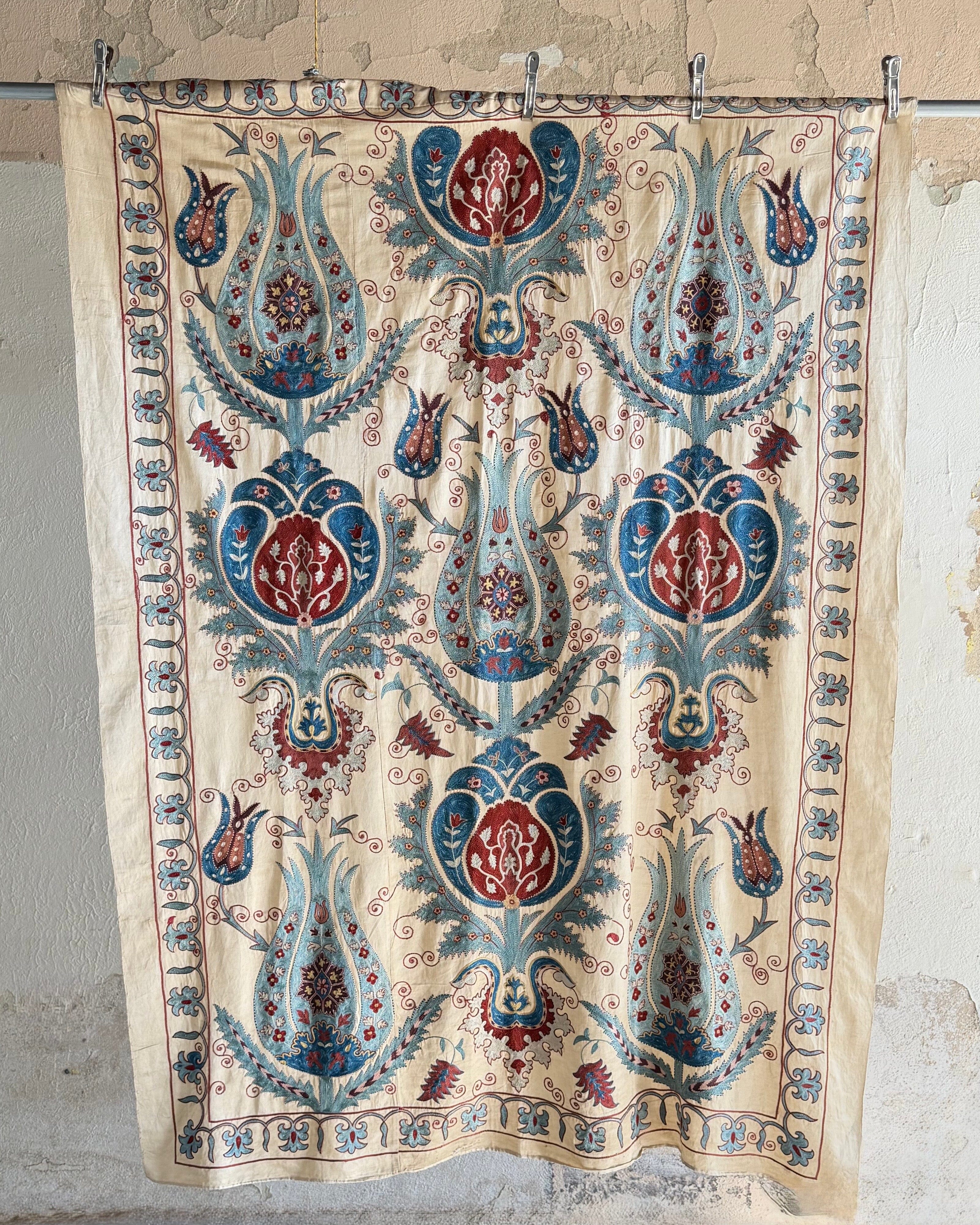 Hand Stitched All Silk Suzani (CSSU231222 | 61 x 88") Suzani Aziz Suzani 