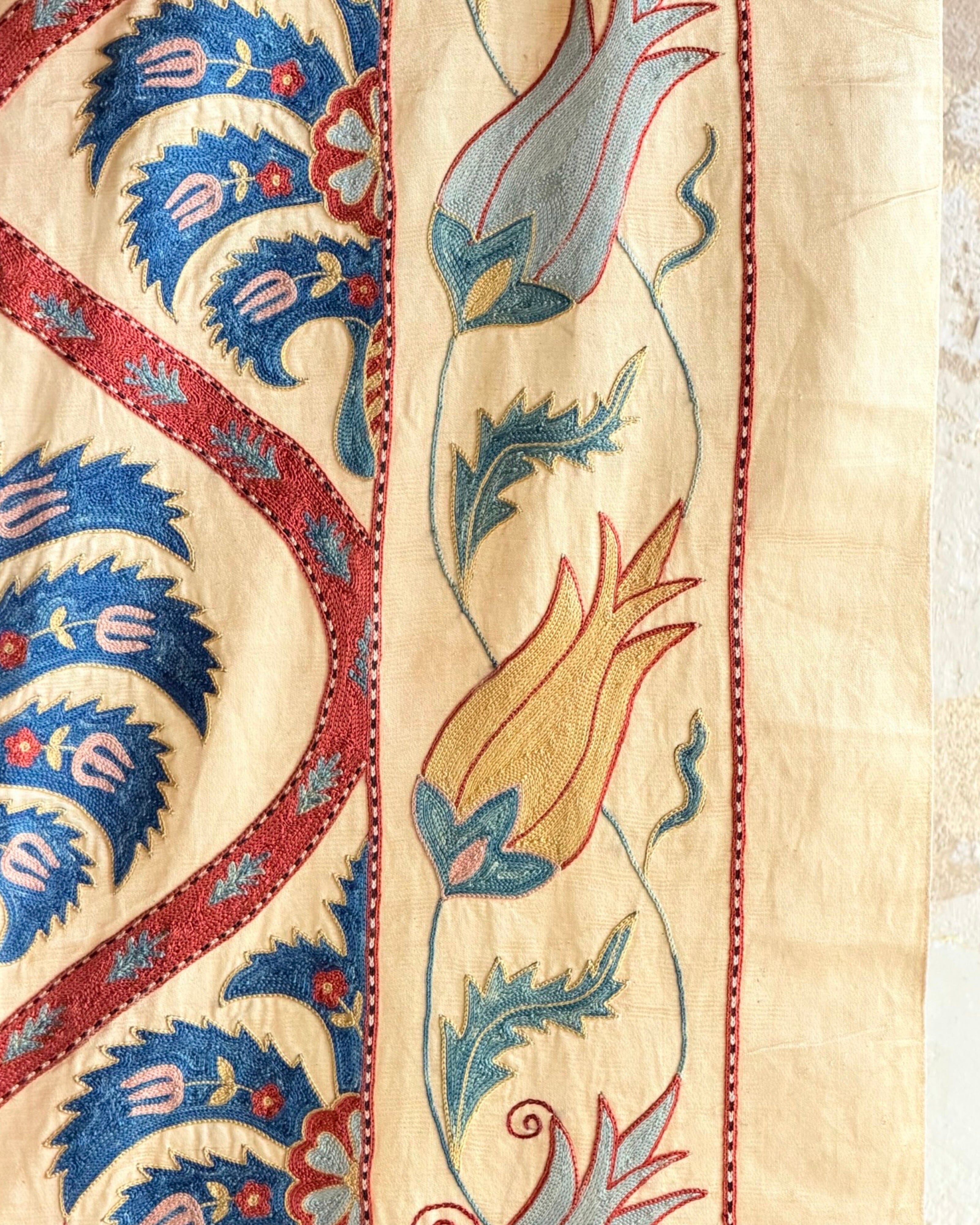 Hand Stitched All Silk Suzani (CSSU231322 | 62 x 82") Suzani Aziz Suzani 