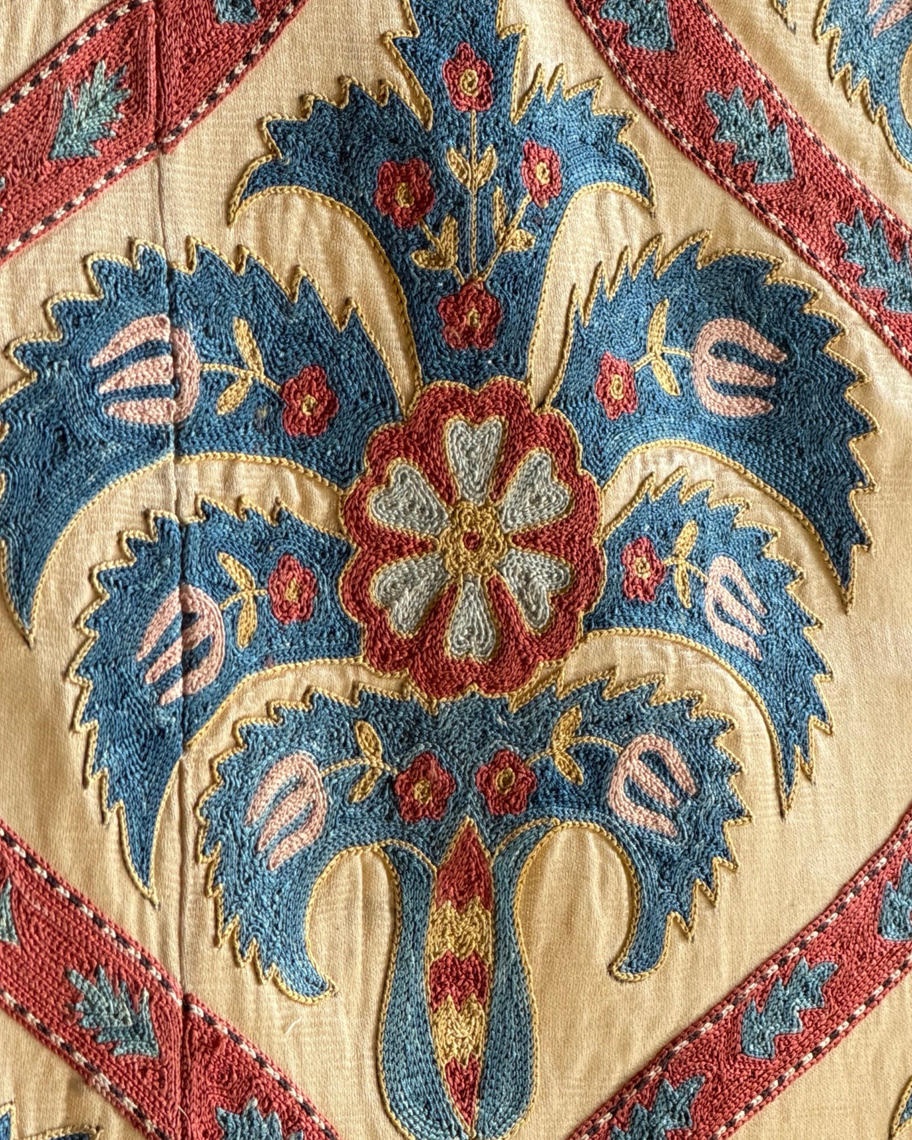 Hand Stitched All Silk Suzani (CSSU231322 | 62 x 82") Suzani Aziz Suzani 
