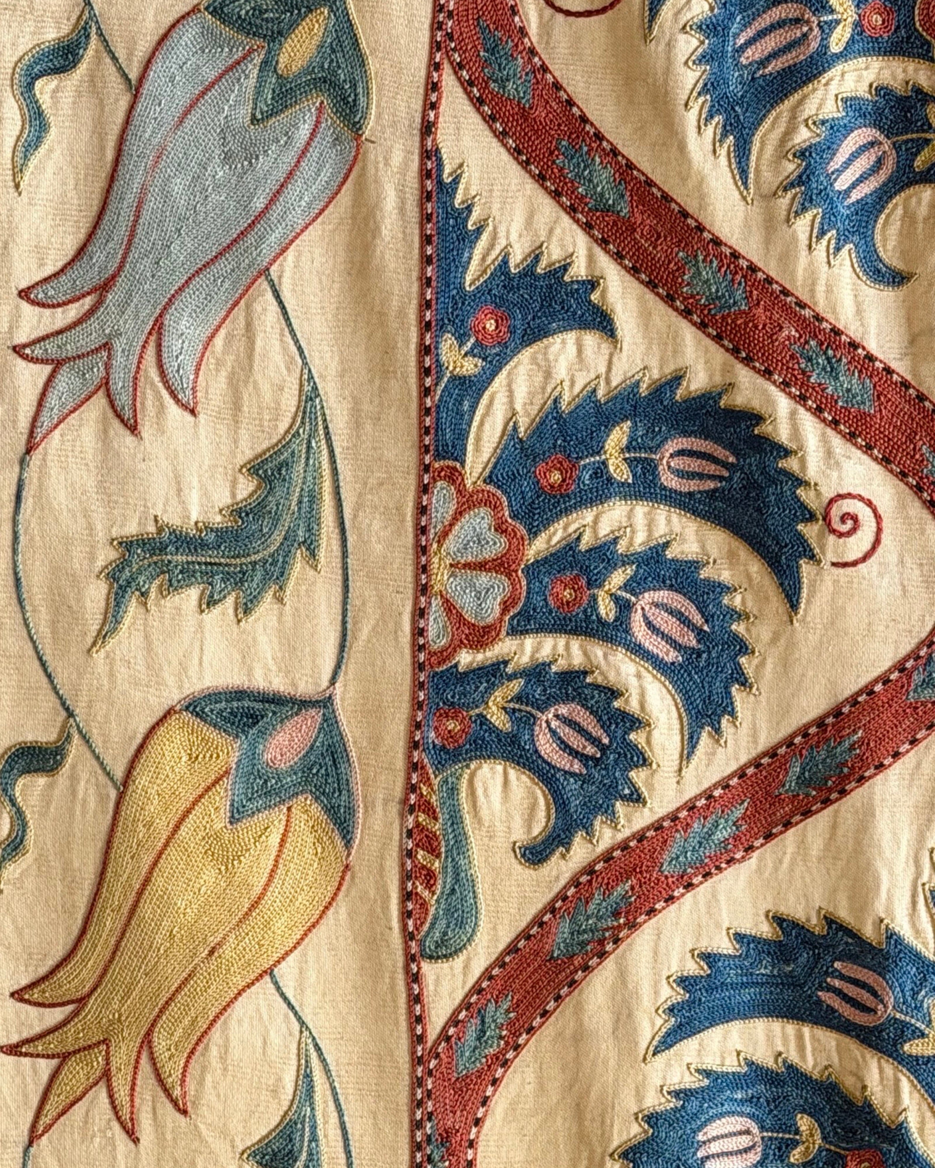 Hand Stitched All Silk Suzani (CSSU231322 | 62 x 82") Suzani Aziz Suzani 