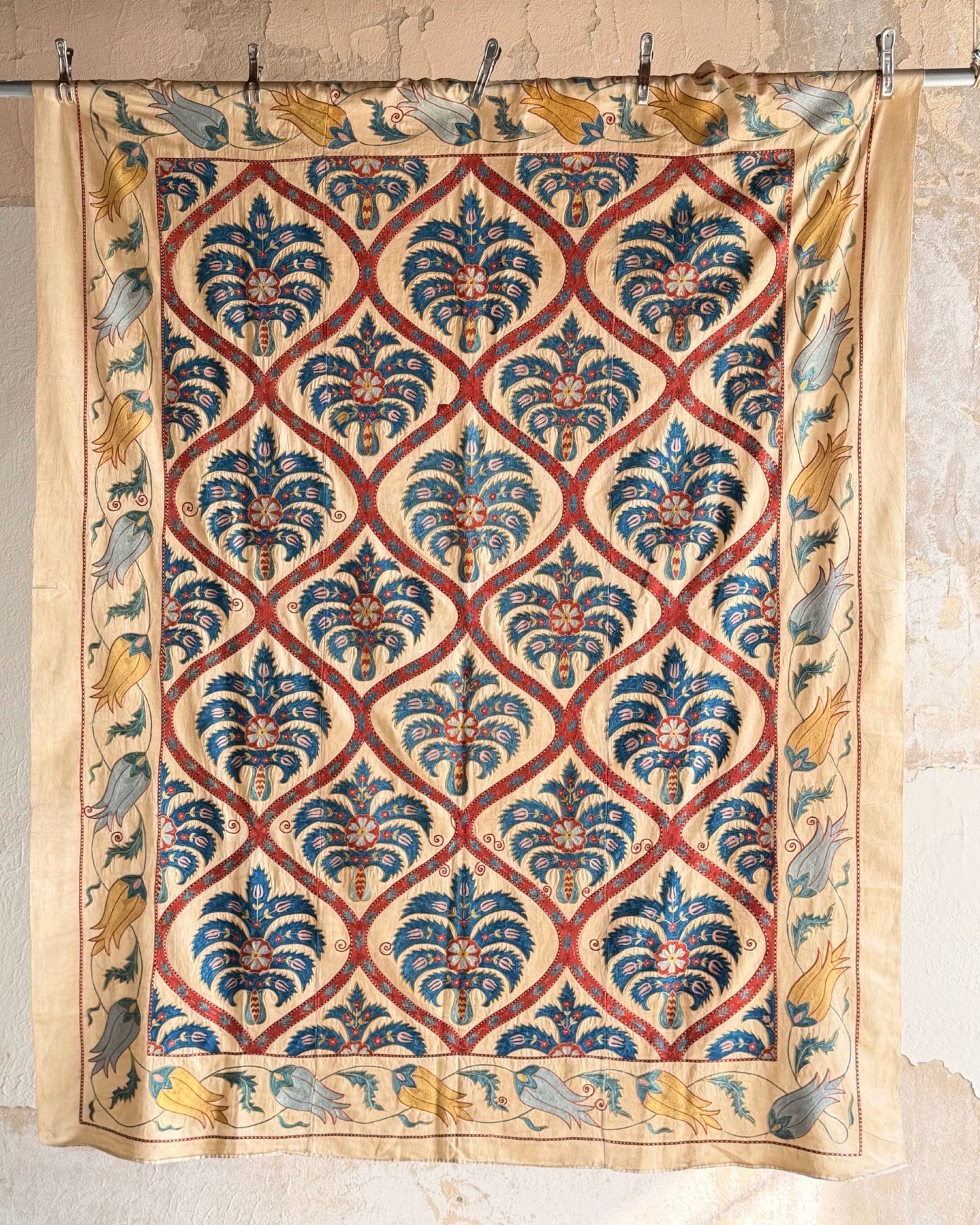 Hand Stitched All Silk Suzani (CSSU231322 | 62 x 82") Suzani Aziz Suzani 