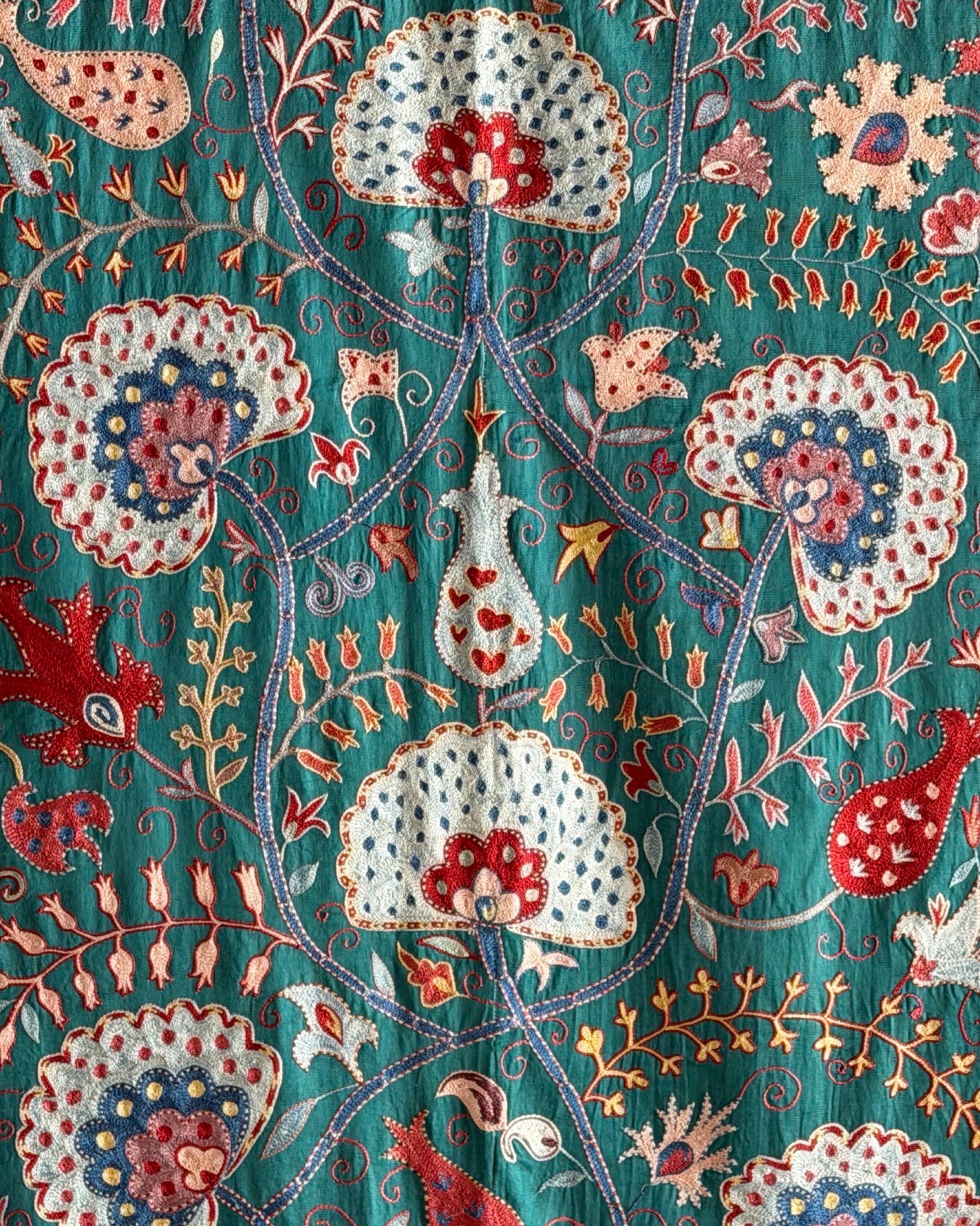 Hand Stitched All Silk Suzani (CSSU231622 | 83 1/2 x 106") Suzani Aziz Suzani 