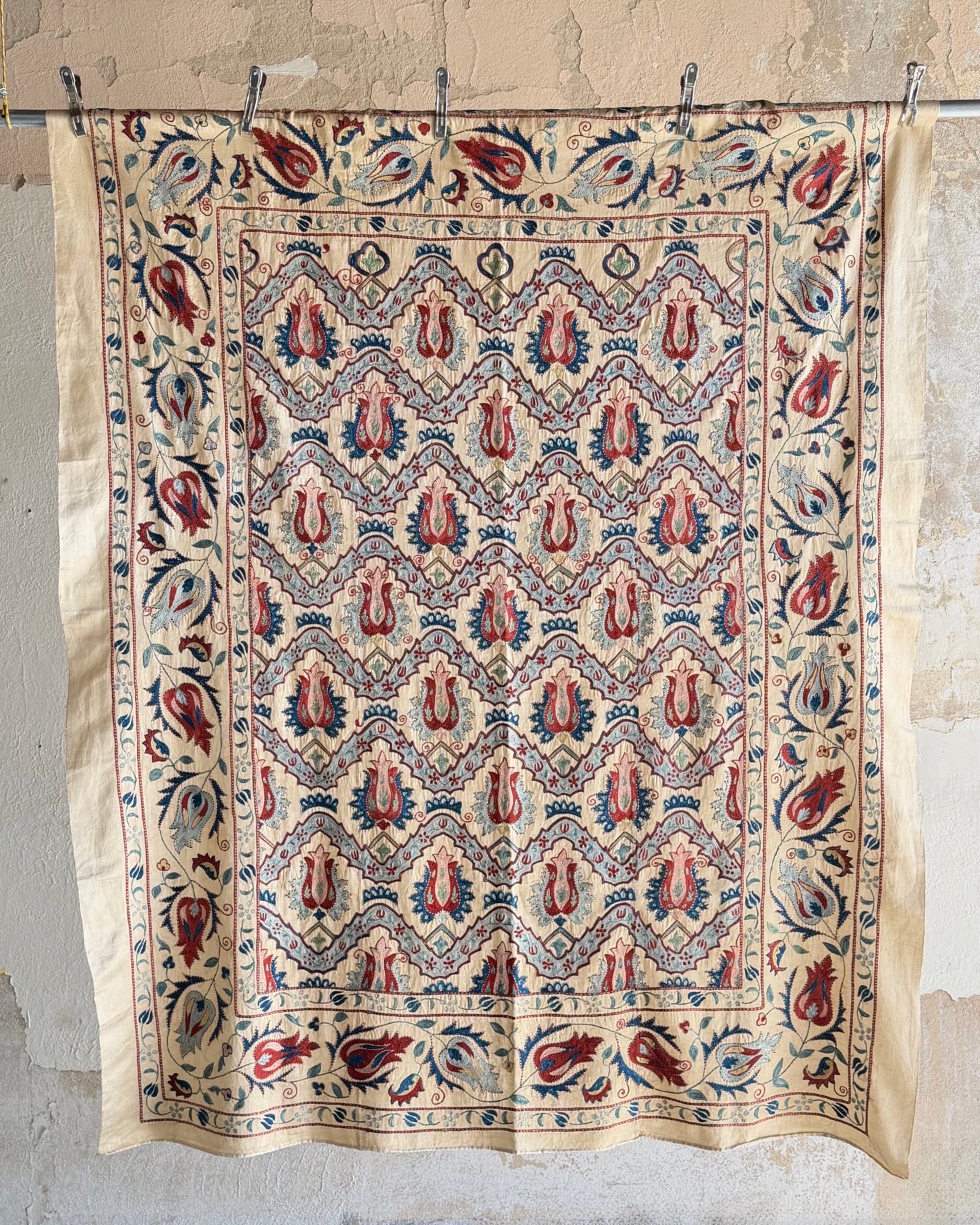 Hand Stitched All Silk Suzani (CSSU231822 | 61 1/2 x 75 1/2") Suzani Aziz Suzani 