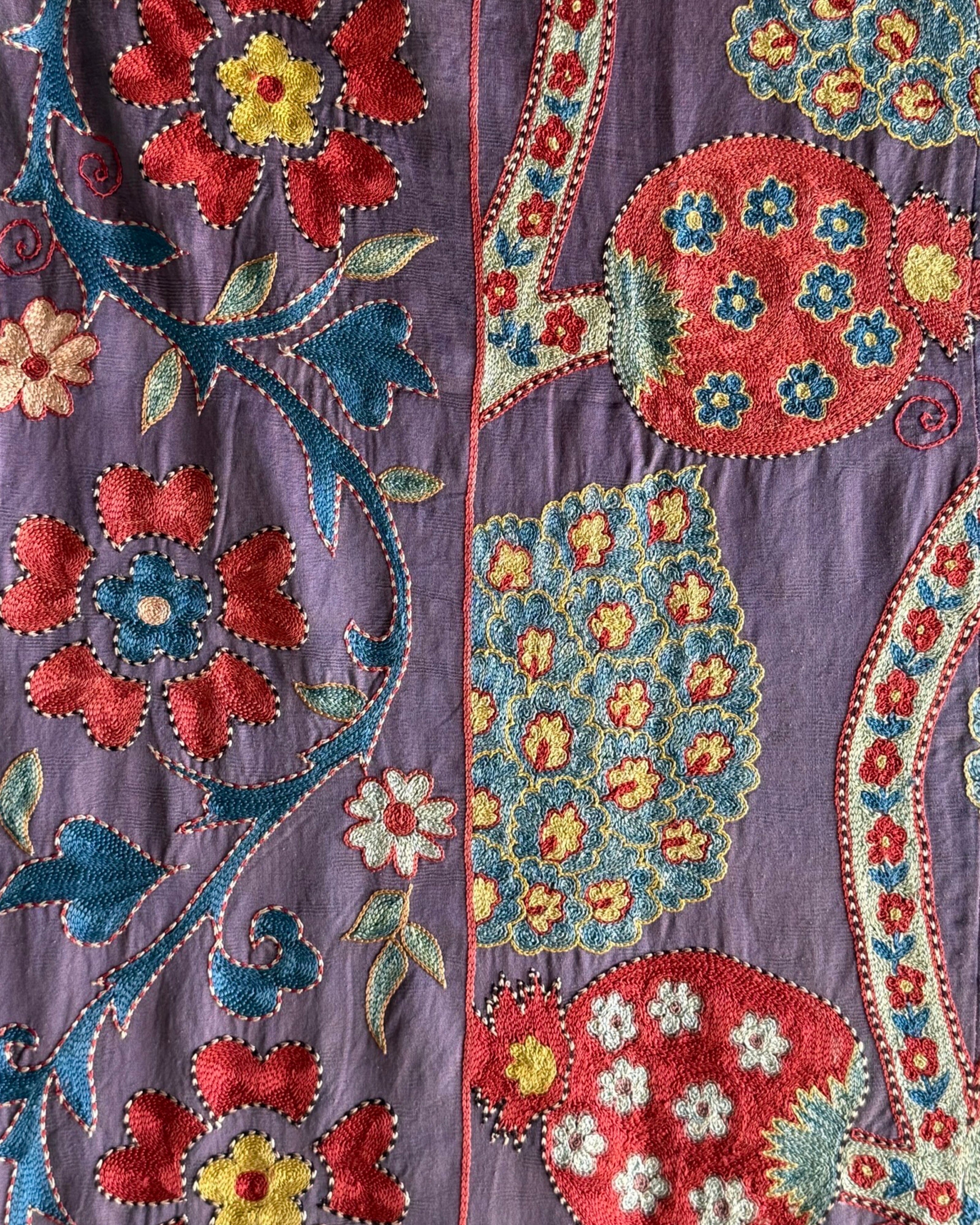 Hand Stitched All Silk Suzani (CSSU44925| 64 x 84") Suzani Aziz Suzani 