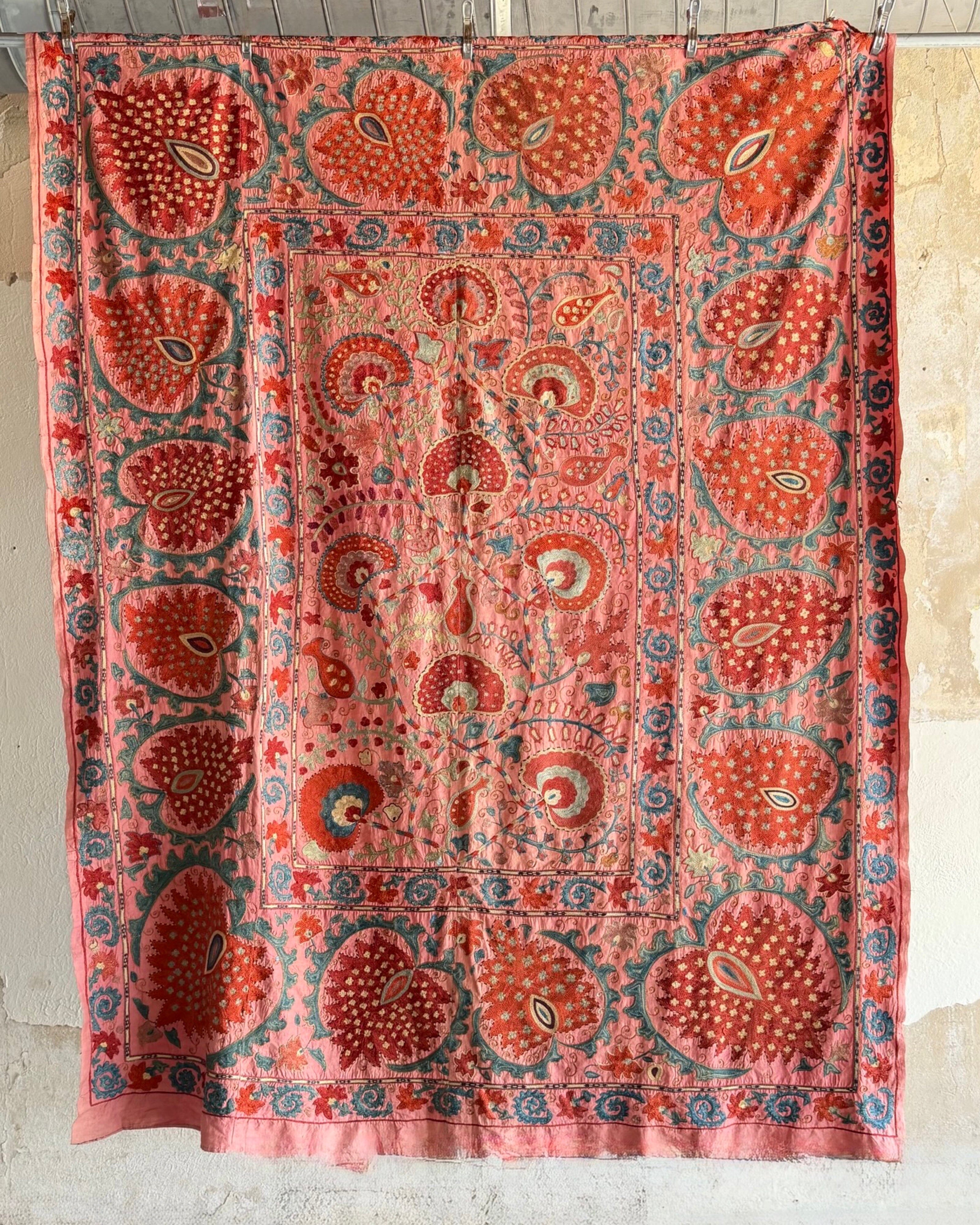 Hand Stitched Suzani from Uzbekistan (#1986 | 73 1/2 x 96") Antique Textile Bukhara to Cape Town 